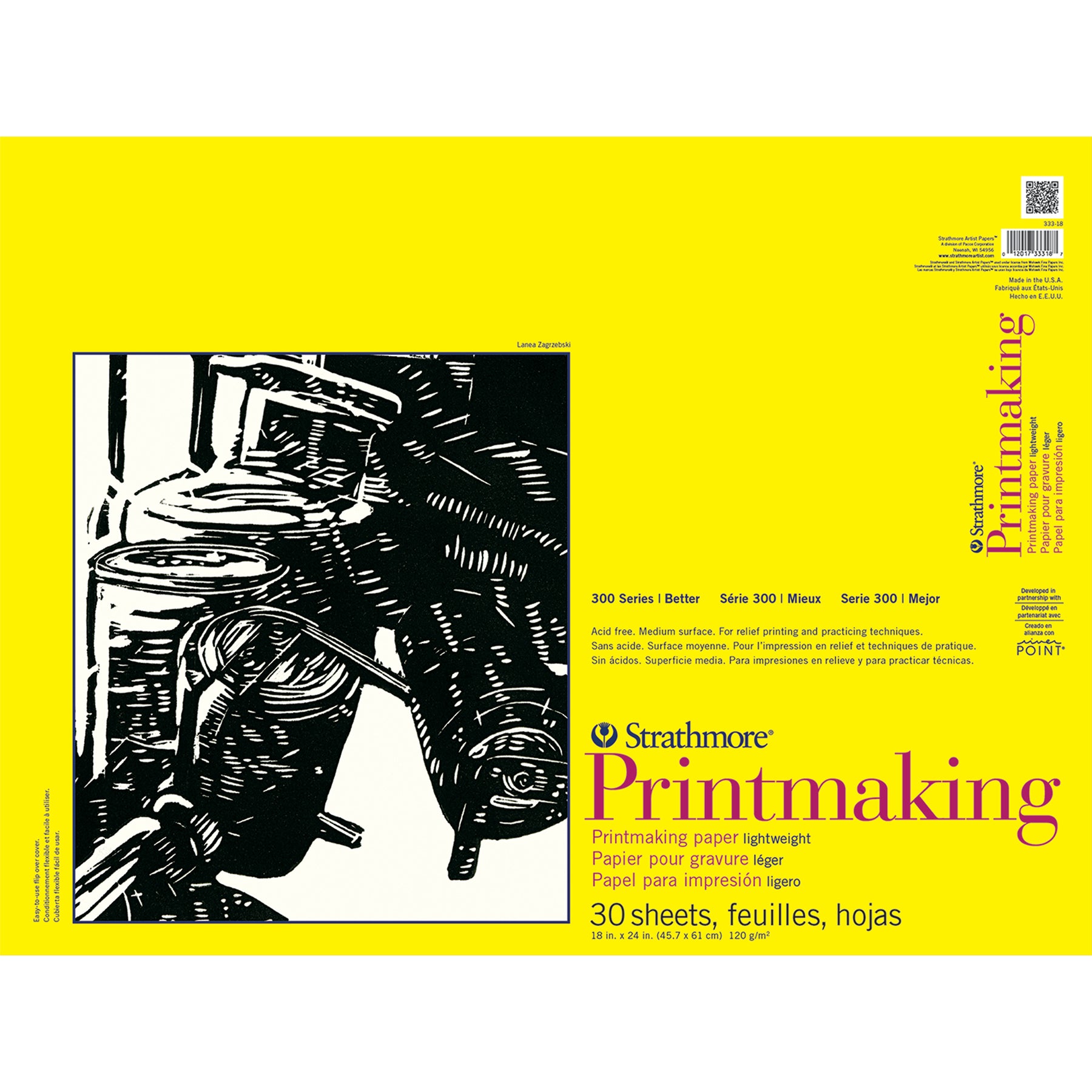 300 Series Printmaking Pad, Glue Binding, 30 Sheet, 18x24 inch, 1 Count