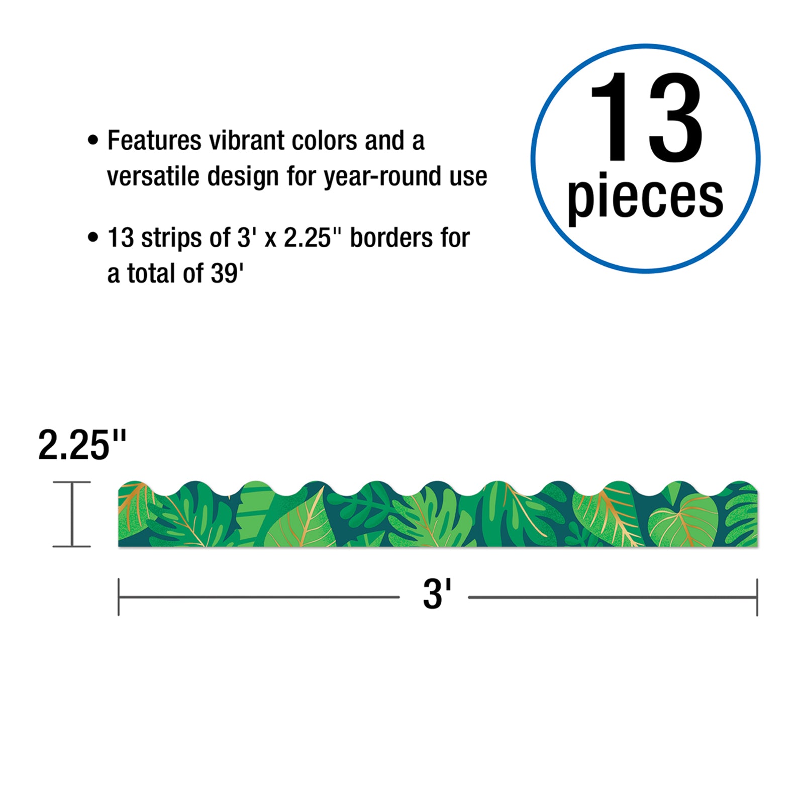 One World Tropical Leaves Scalloped Border, 39 Feet