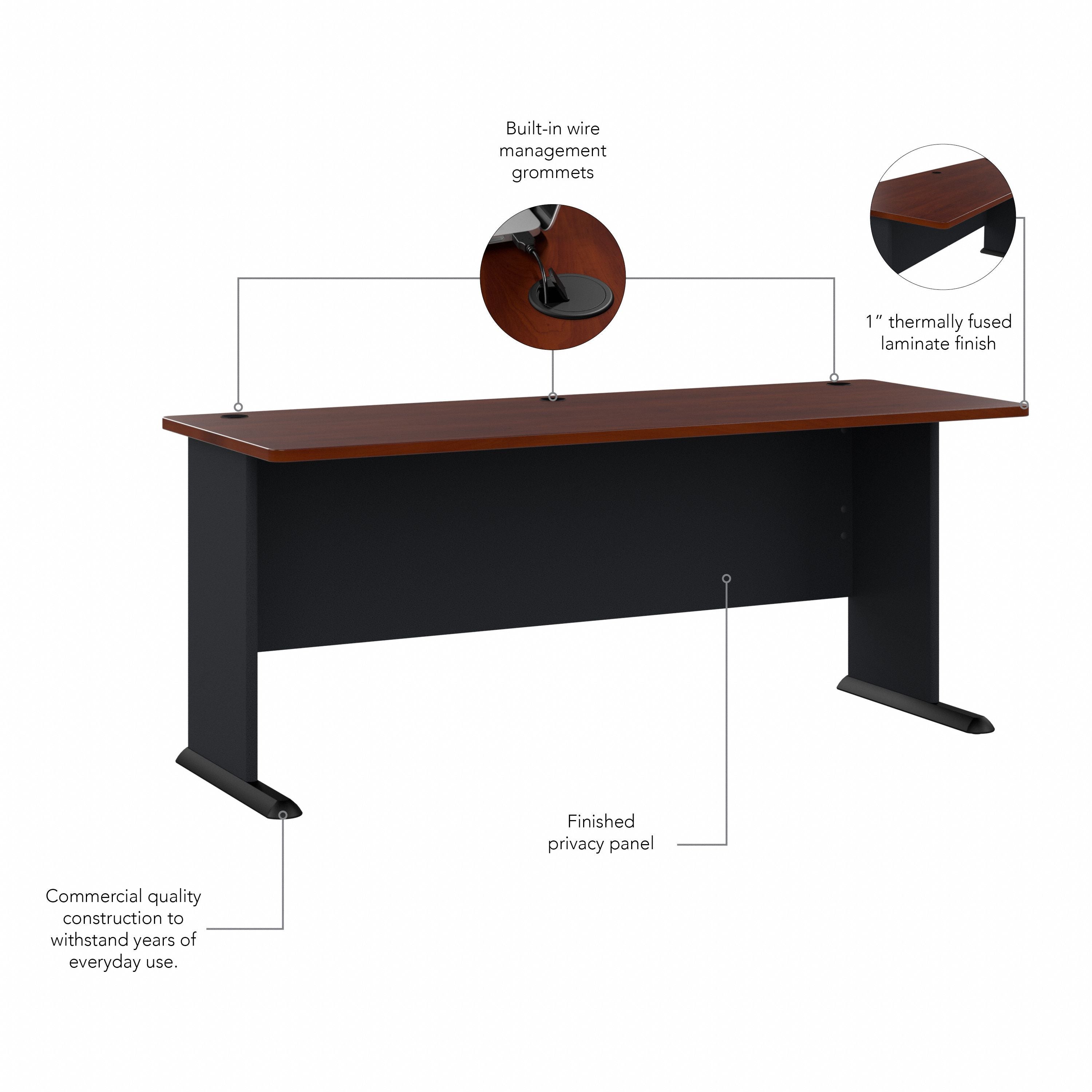 Bush Business Furniture Series A 72W Desk in Hansen Cherry and Galaxy - 71.54" Width x 26.81" Depth x 29.66" Height