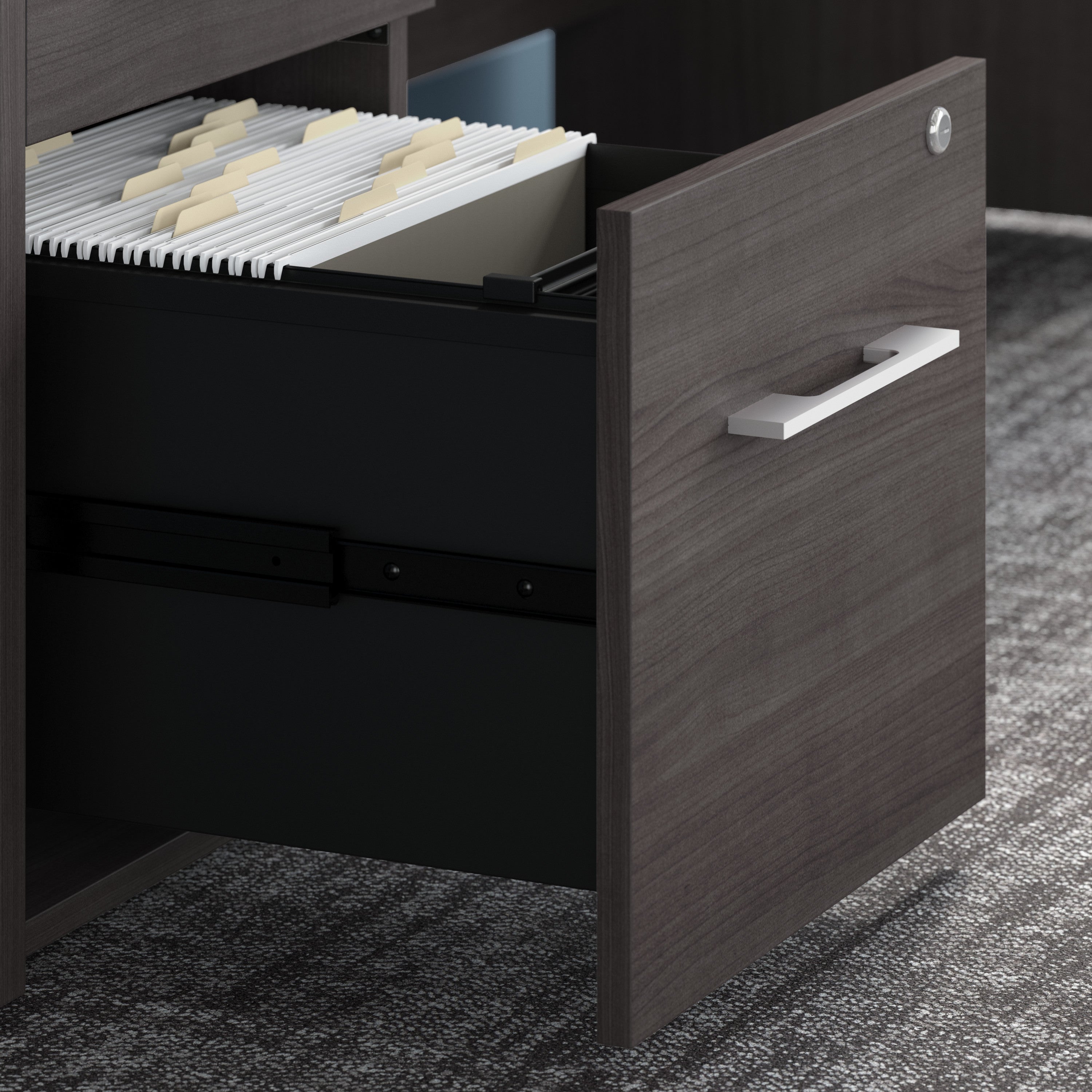 Bush Business Furniture Office 500 72W x 36D Executive Desk with Drawers, Lateral File Cabinets and Hutch in Storm Gray - 71.02" Width x 35.43" Depth x 70.09" Height