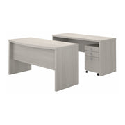 Bush Business Furniture Echo Bow Front Desk and Credenza with Mobile File Cabinet in Gray Sand - 60" Width x 87.57" Depth x 30" Height