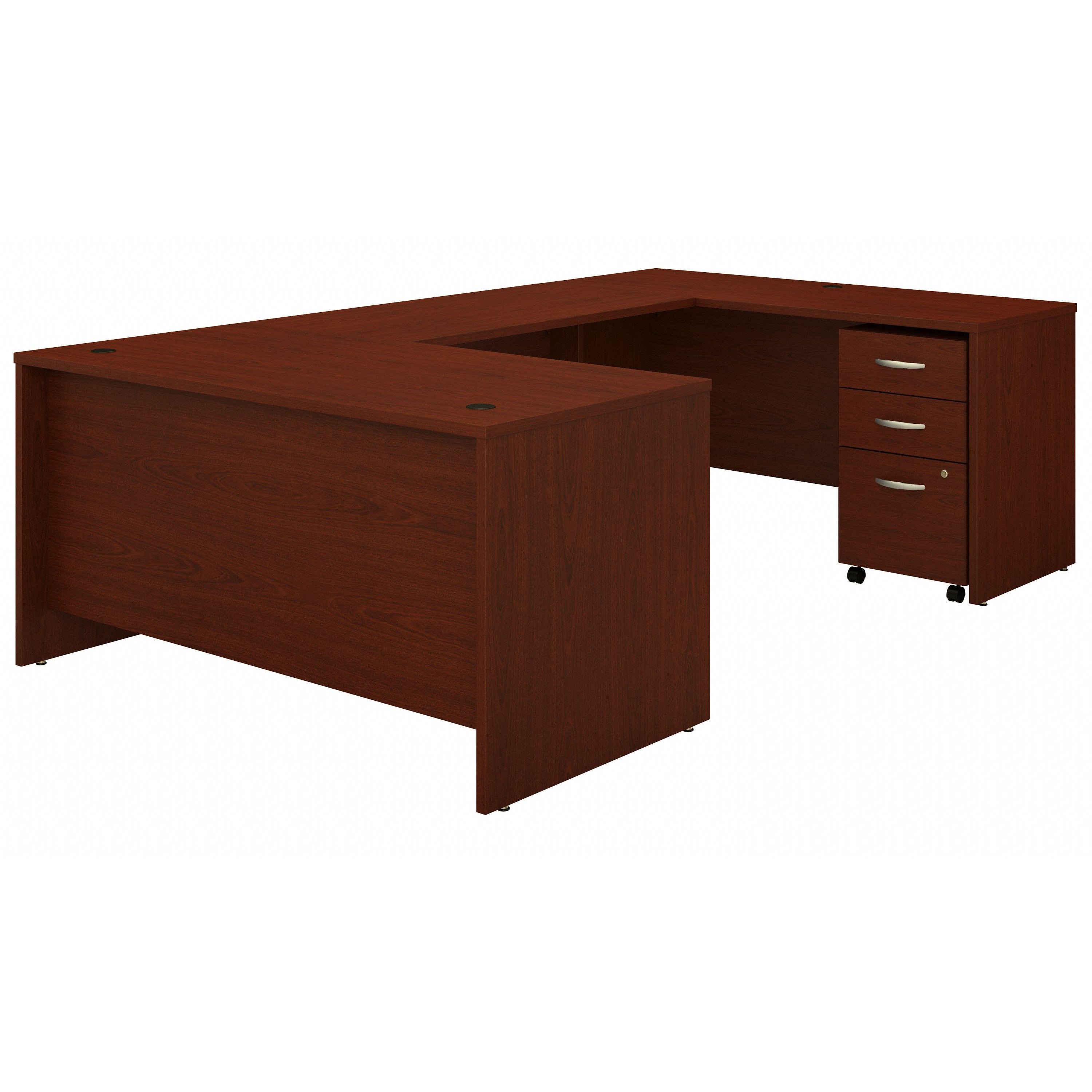 Bush Business Furniture Series C 60W U Shaped Desk with 3 Drawer Mobile File Cabinet in Mahogany - 59.45" Width x 100.4" Depth x 29.84" Height