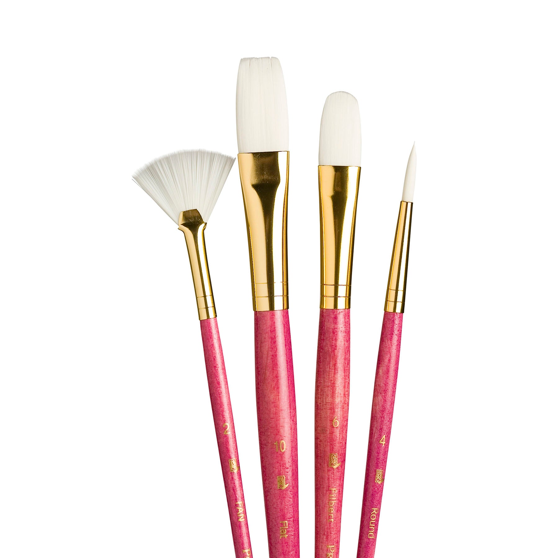RealValue Brush Set, White Taklon Bristles, Short Handle Mixed Media Paintbrush, Pink, 4 Pieces