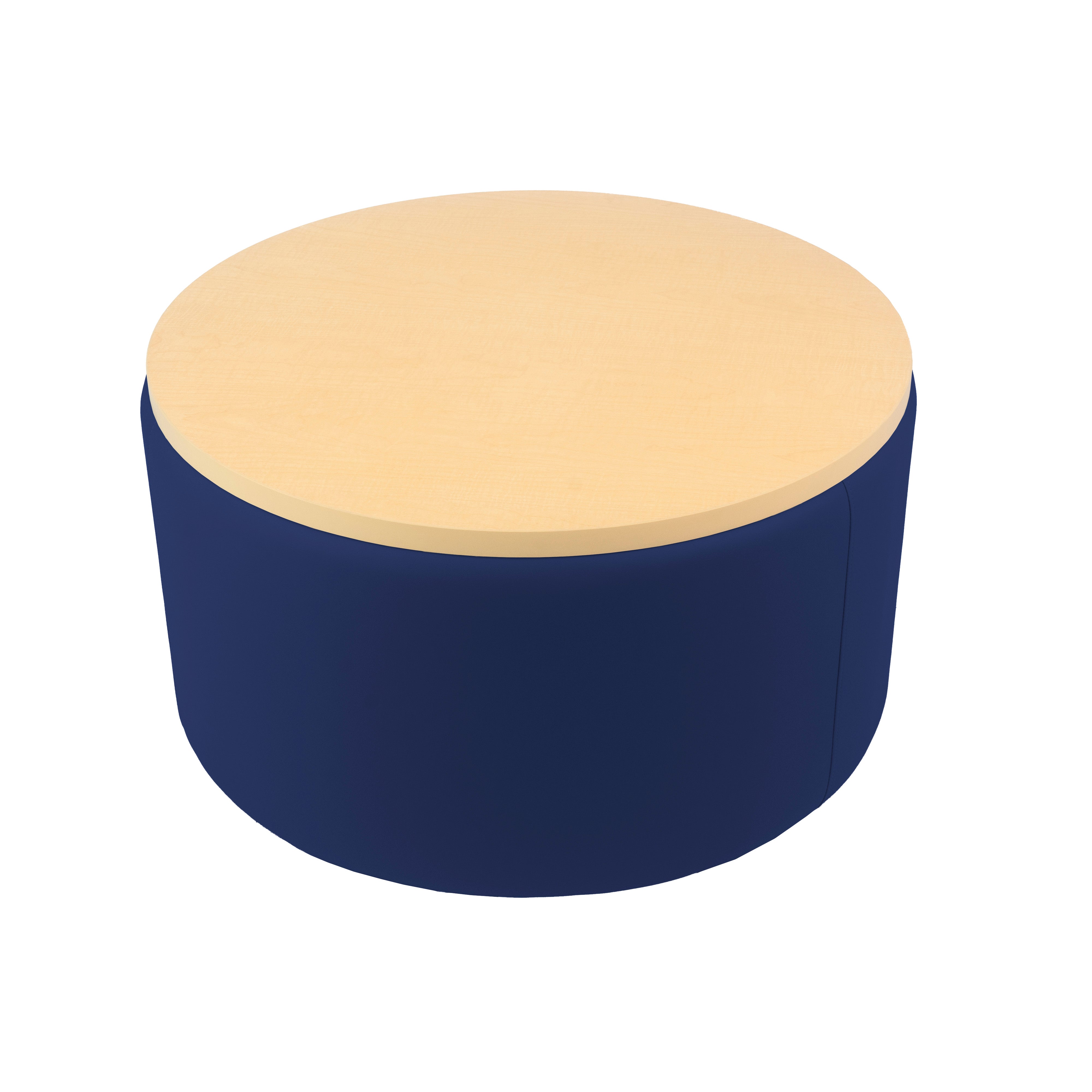 Pro Series Upholstered 30" Round Ottoman Table 18" Height - Navy/Maple