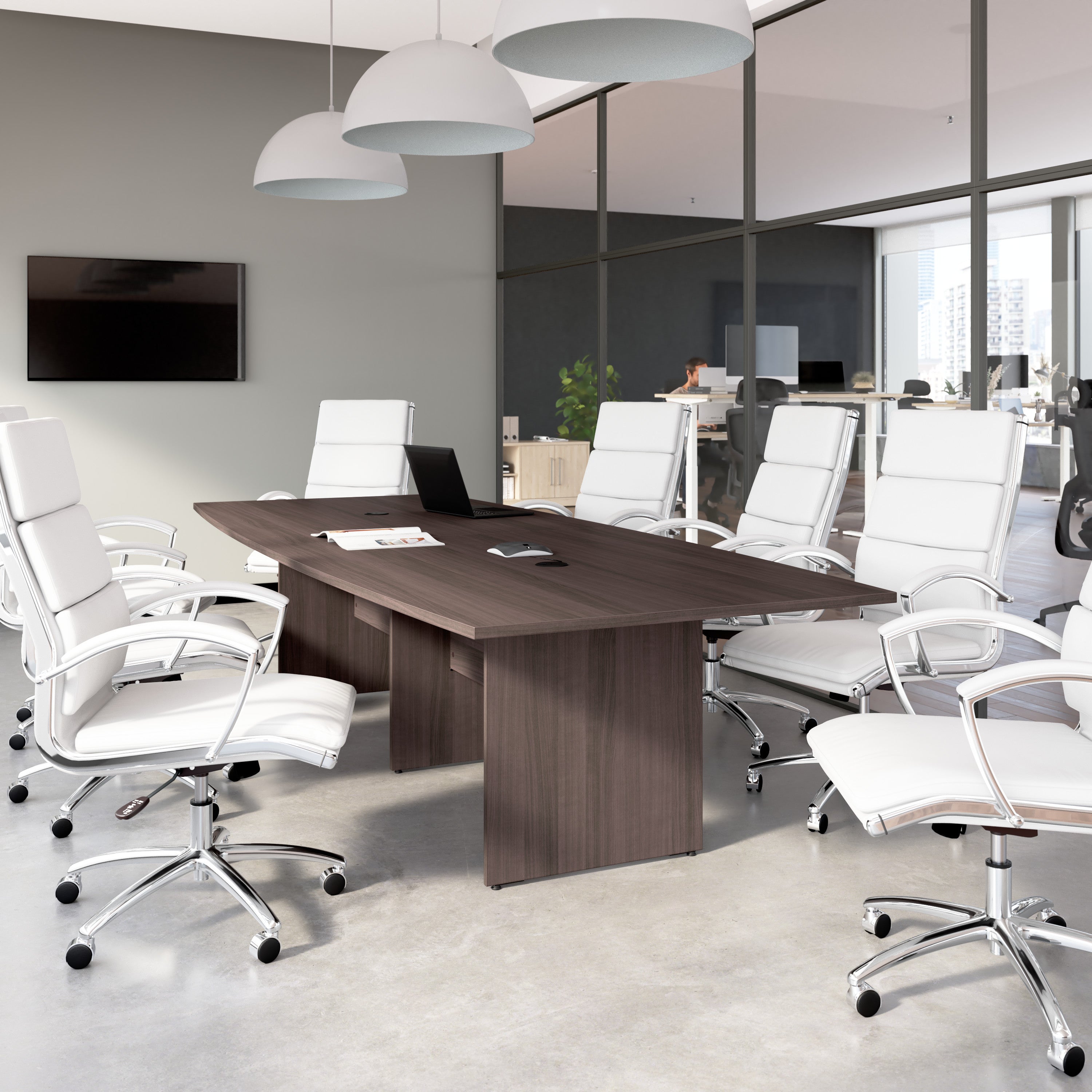 Bush Business Furniture 120-inch Office Conference Table with Wood Base in Storm Gray - 119.21" Width x 47.52" Depth x 28.65" Height