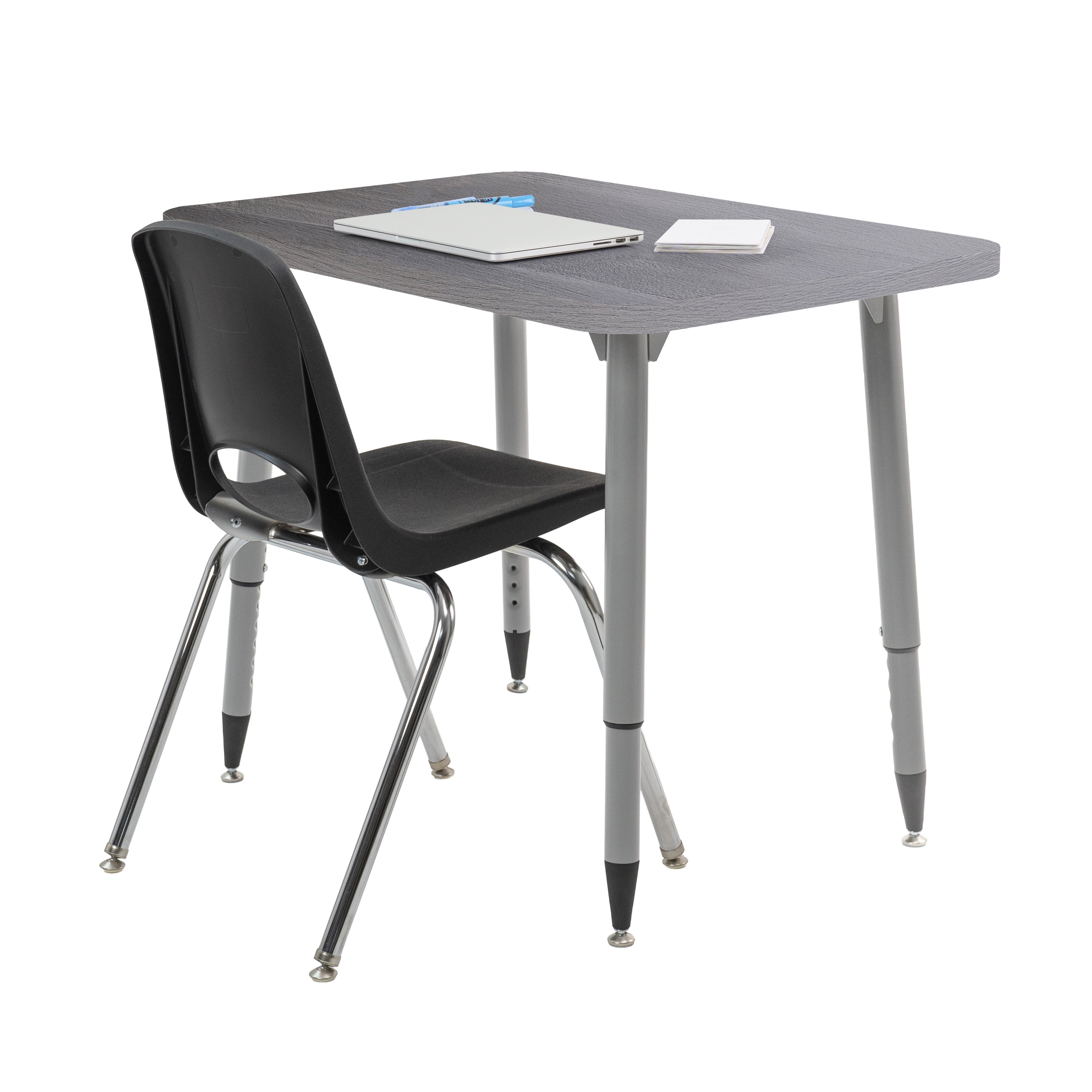 Adapte 24" x 36" Rectangle Woodgrain Activity Table with Adjustable Tapered Legs - Gray Wood/Silver