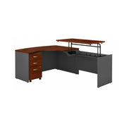 Bush Business Furniture Series C 60W x 43D Right Hand 3 Position Sit to Stand L Shaped Desk with Mobile File Cabinet in Hansen Cherry/Graphite Gray - 58.86" Width x 85.51" Depth x 29.84" Height
