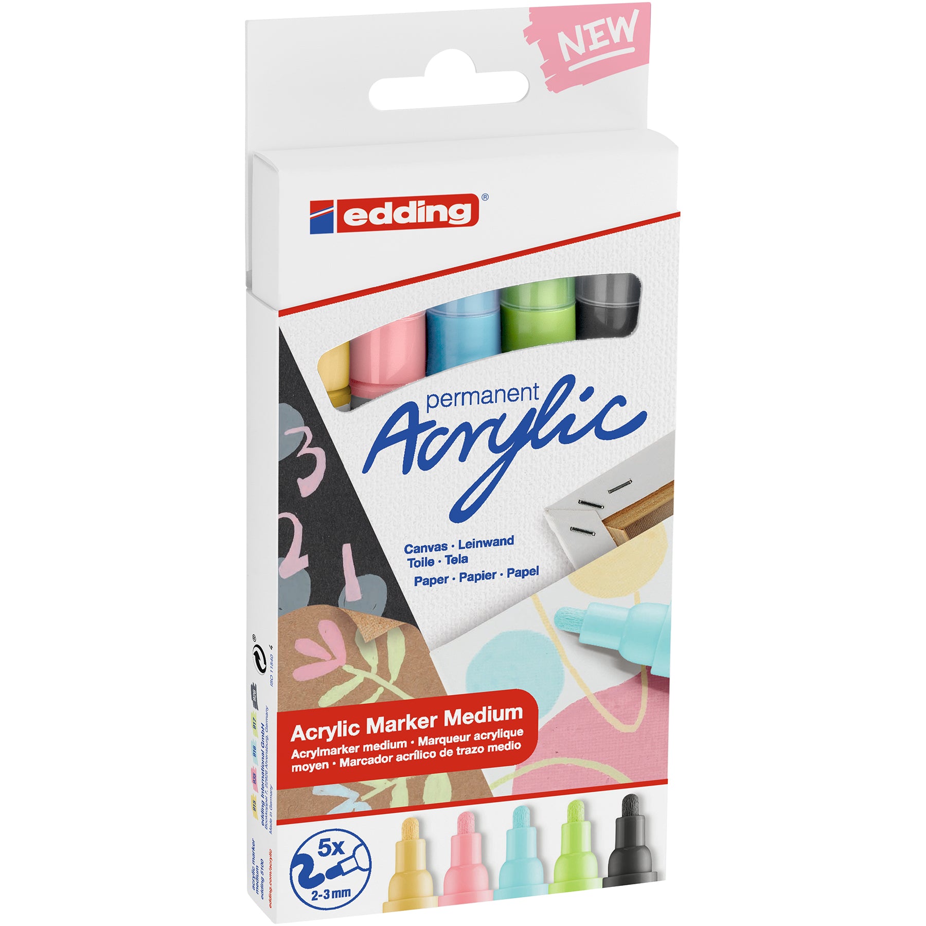edding 5100 Acrylic Marker - Medium - Set of 5 Assorted - Pastel