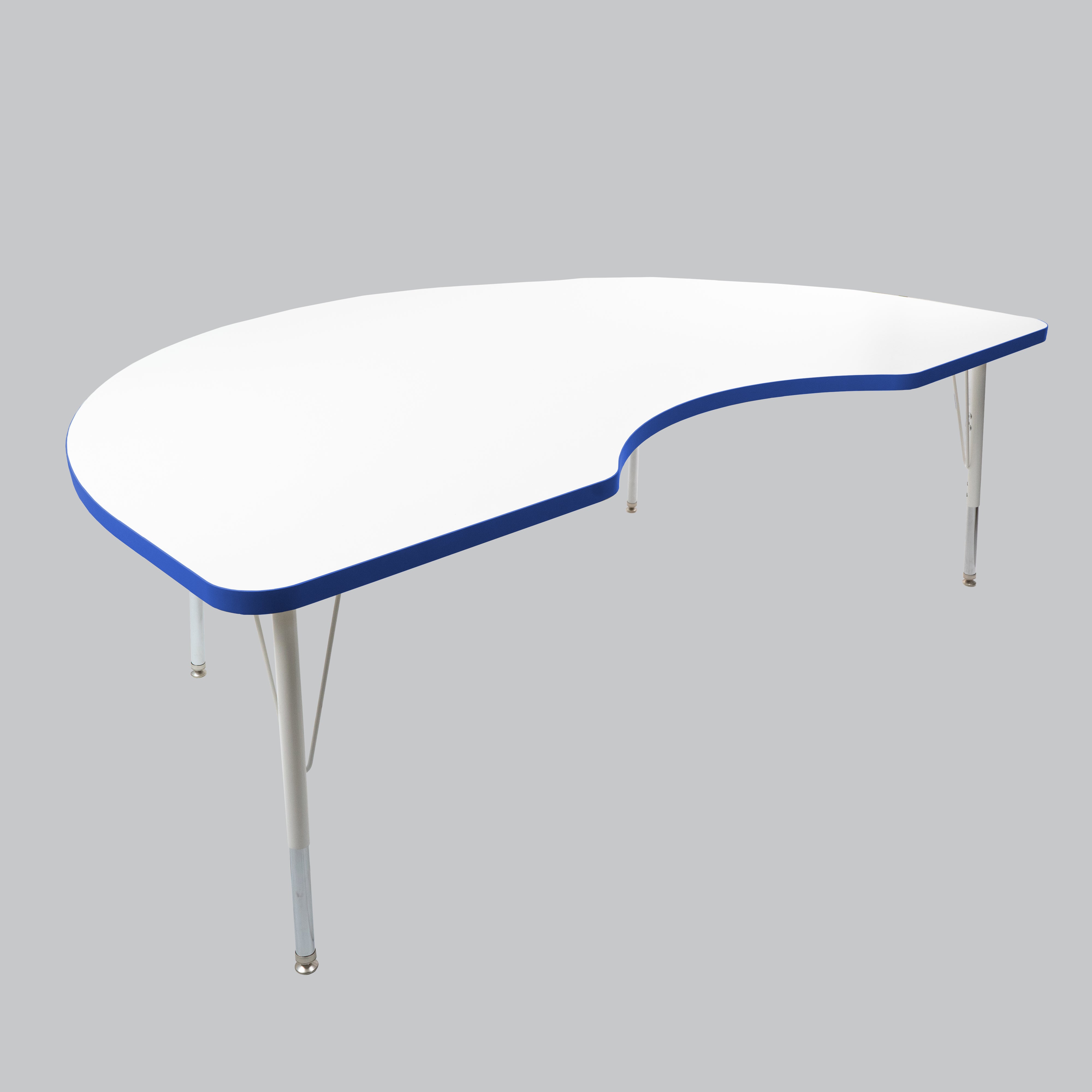 48" x 72" Kidney Thermofused Activity Table with Adjustable Standard Swivel Glide Legs - White/Blue/White