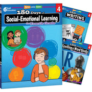 180 Days Social-Emotional Learning, Writing, & Spelling Grade 4: 3-Book Set
