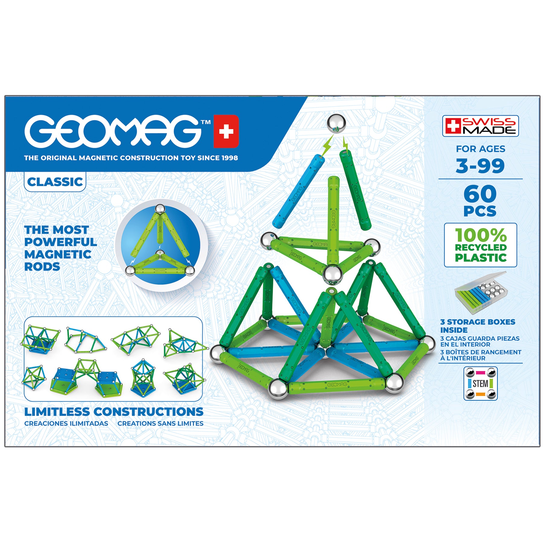 Classic Magnetic Building Set, Green Line Color, 60 Pieces