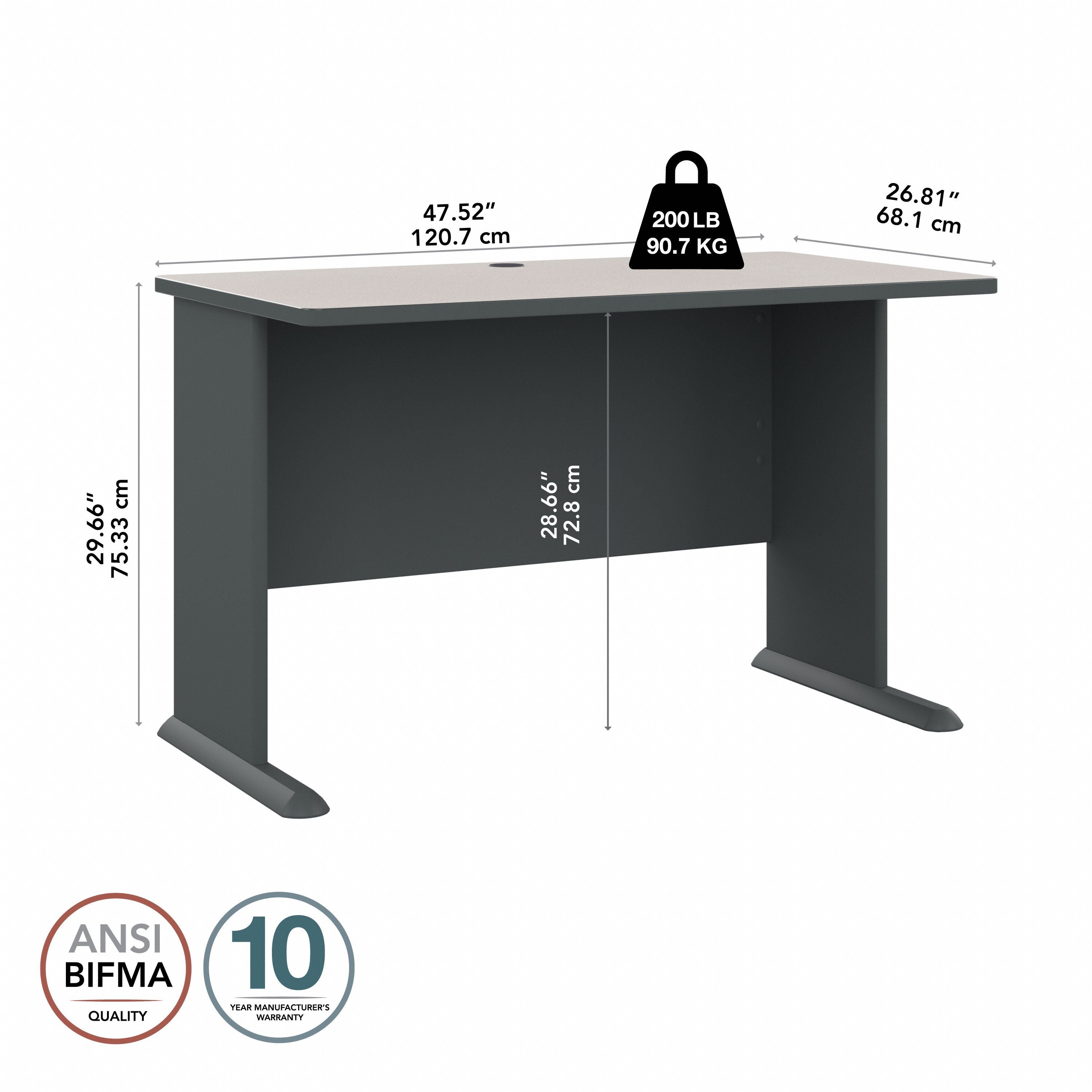 Bush Business Furniture Series A 48W Desk in Slate and White Spectrum - 47.52" Width x 26.81" Depth x 29.66" Height