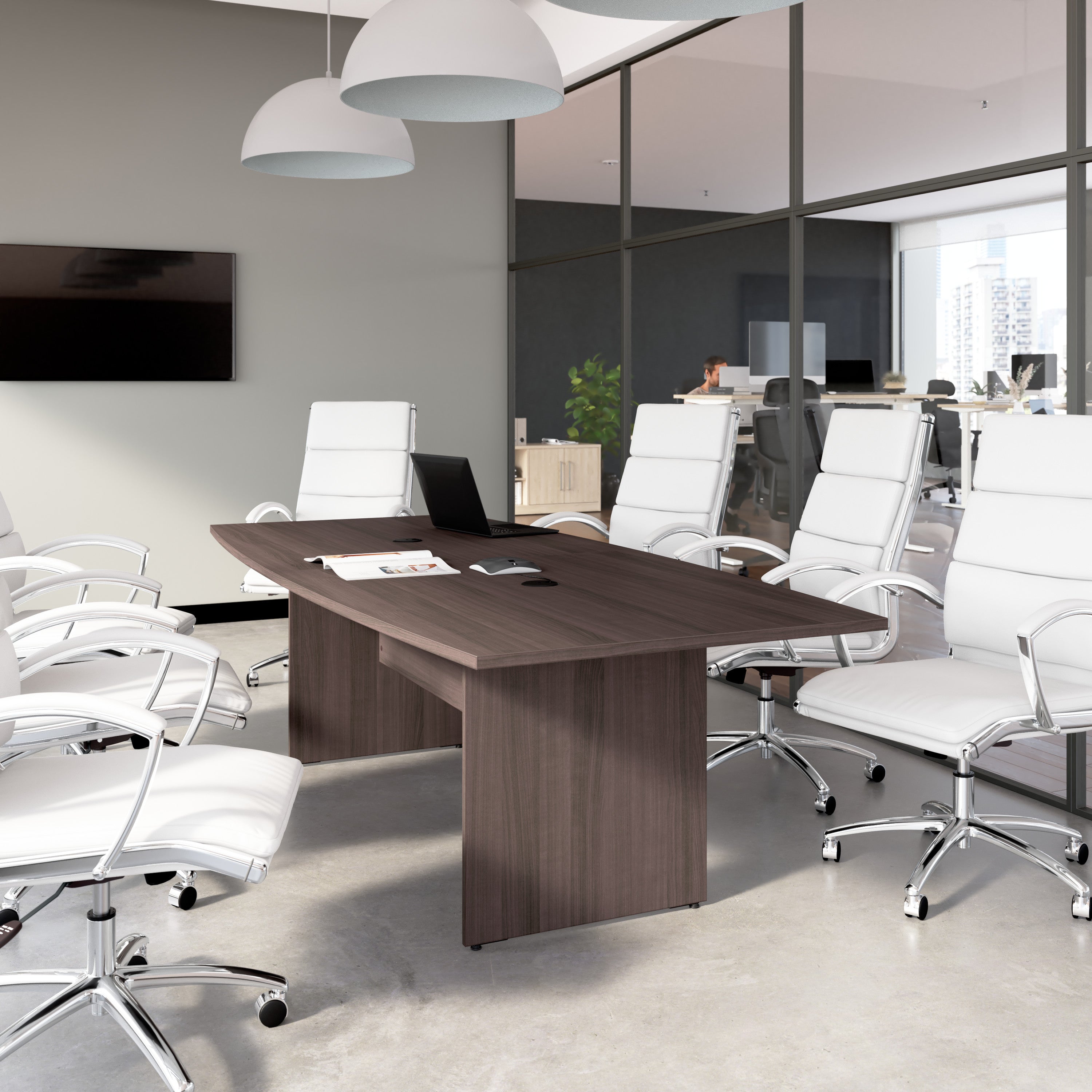 Bush Business Furniture 96-inch Office Conference Table with Wood Base in Storm Gray - 95.2" Width x 42.01" Depth x 28.65" Height
