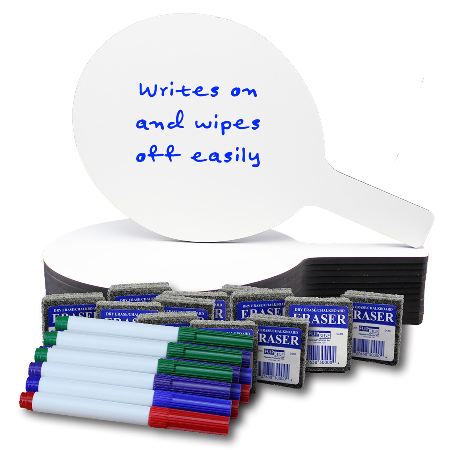 Oval Dry Erase Answer Paddles with Colored Pens & Student Erasers, Class Pack of 12