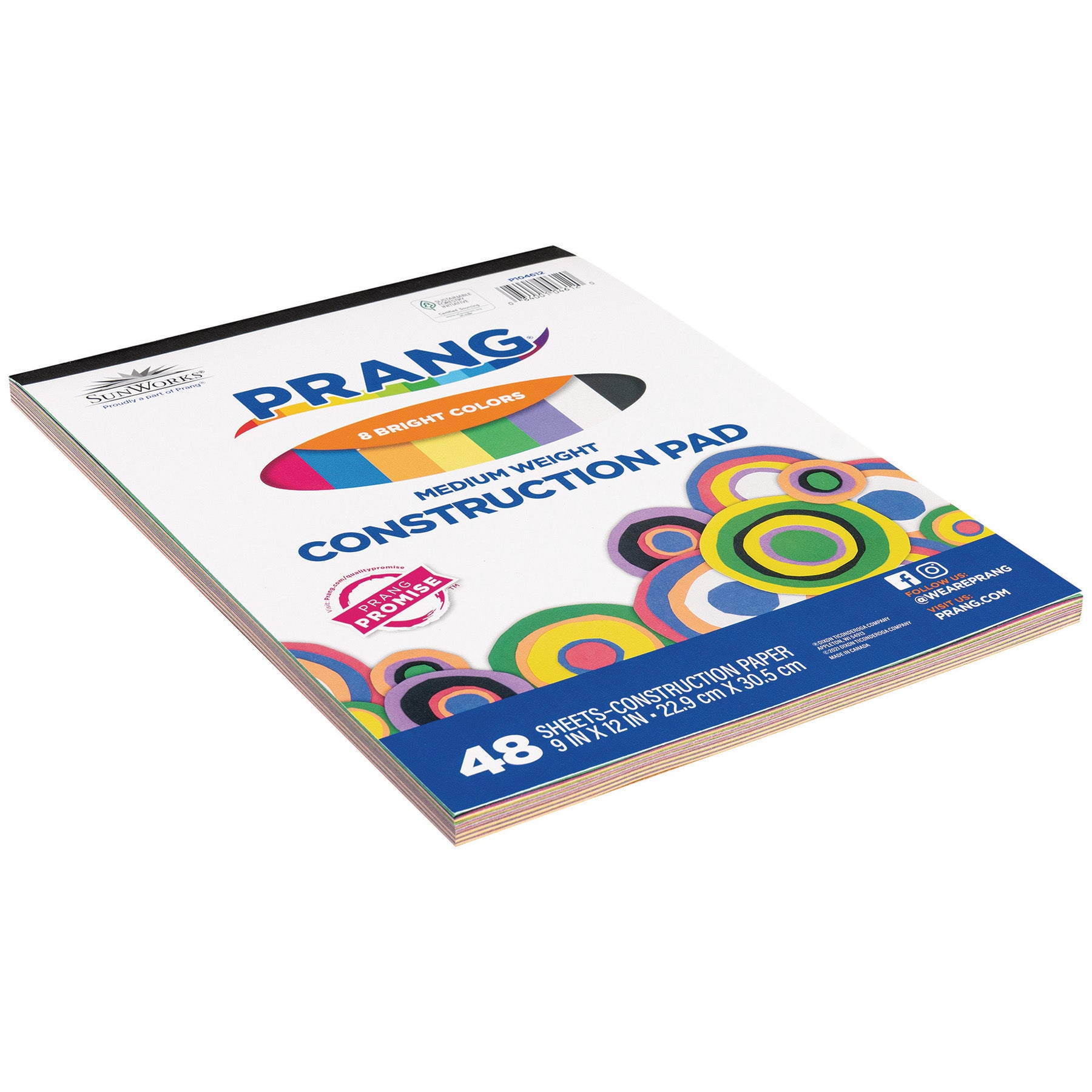 Construction Paper Pad, Medium Weight, 8 Assorted Colors, 9" x 12", 48 Sheets