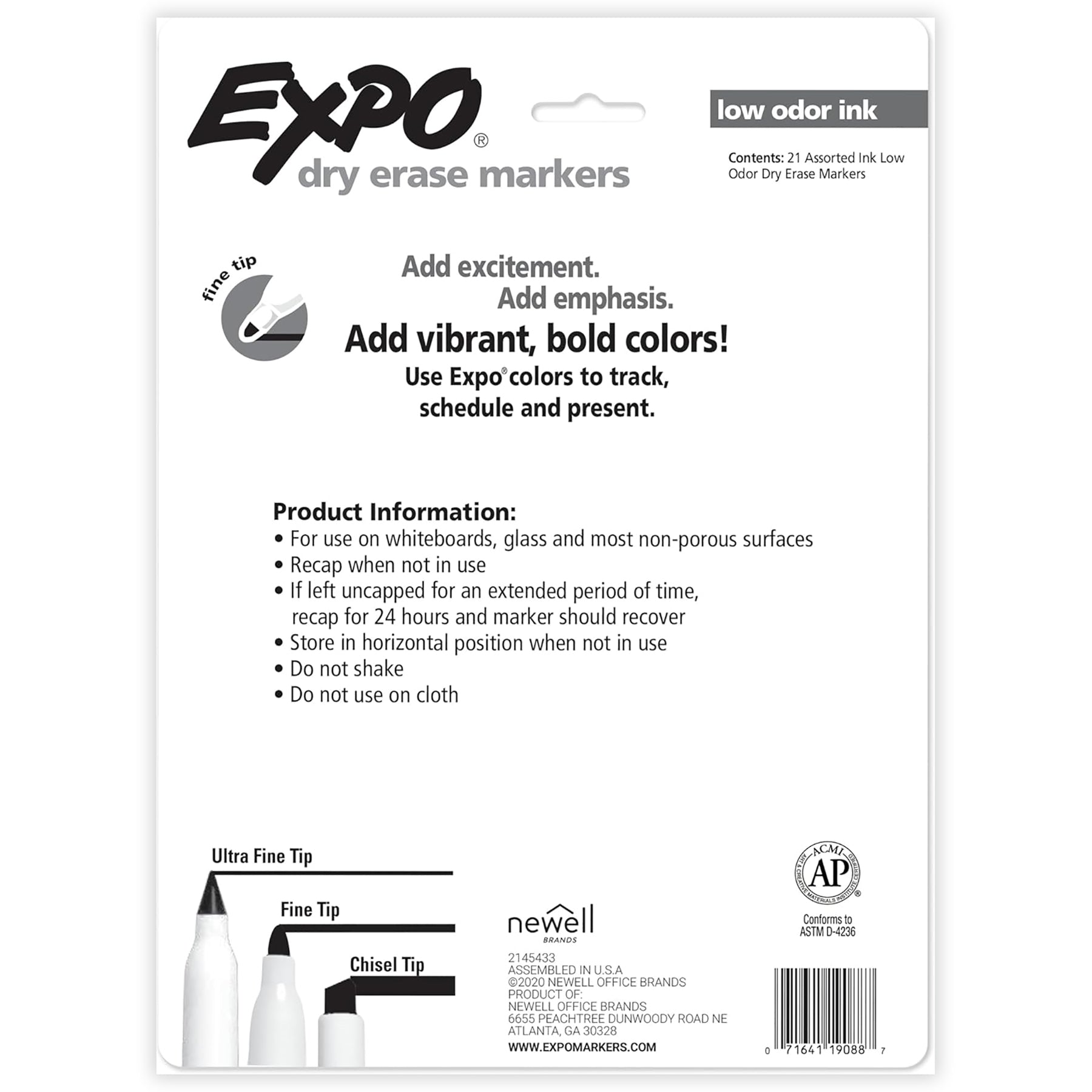 Dry Erase Markers, Whiteboard Markers with Low Odor Ink, Fine Tip, Assorted Vibrant Colors, 21 Count