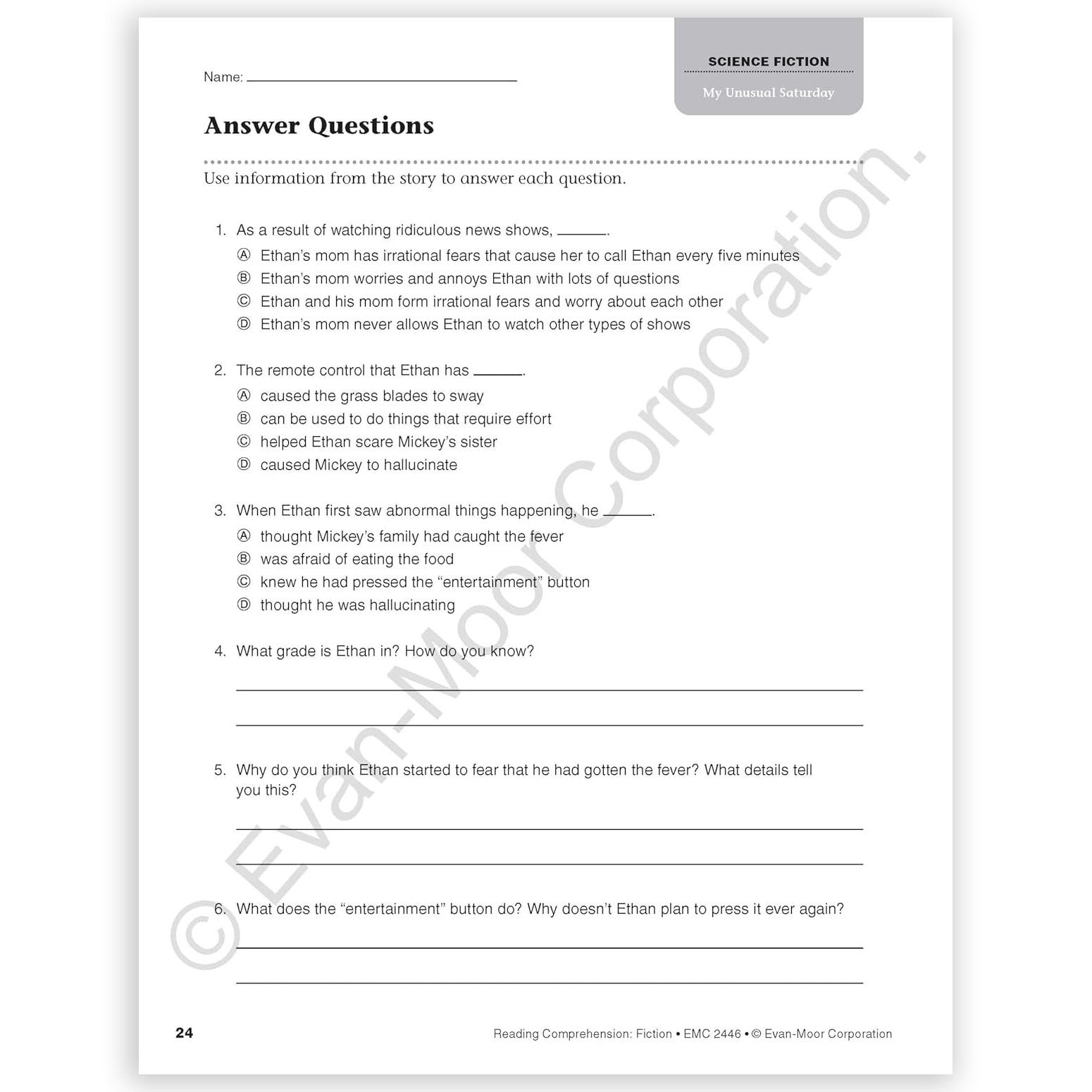 Reading Comprehension: Fiction, Grade 6