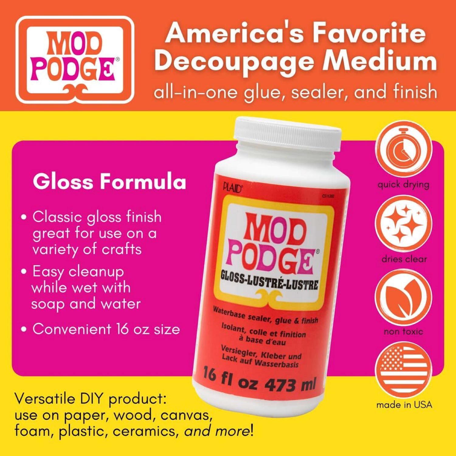 Decoupage Glue, Gloss, 16oz.