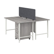Bush Business Furniture Hustle 2 Person Computer Desk with Mobile File Cabinets, Power Grommets, and Privacy Screen in Platinum Gray - 59.44" Width x 29.37" Depth x 30.07" Height