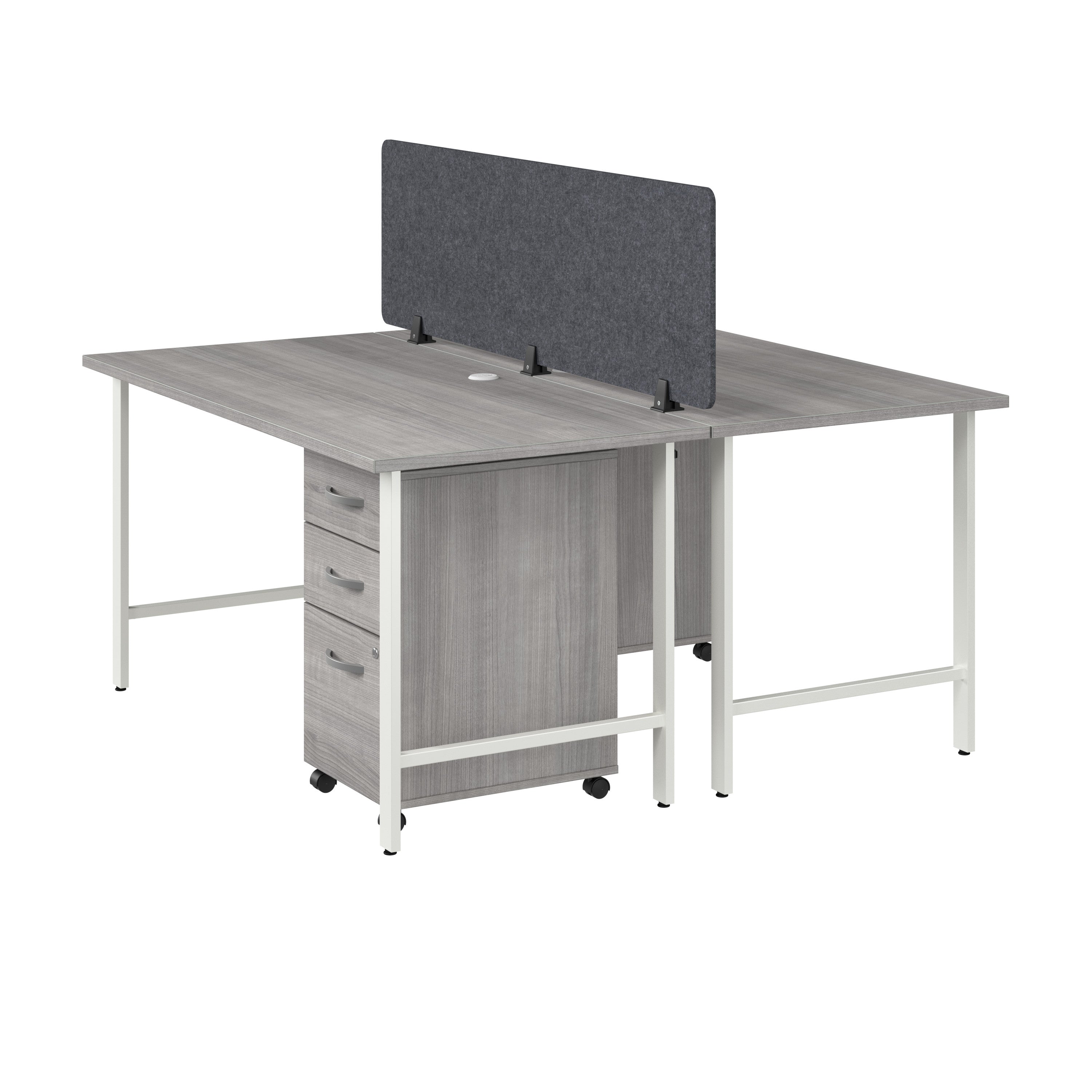 Bush Business Furniture Hustle 2 Person Computer Desk with Mobile File Cabinets, Power Grommets, and Privacy Screen in Platinum Gray - 59.44" Width x 29.37" Depth x 30.07" Height