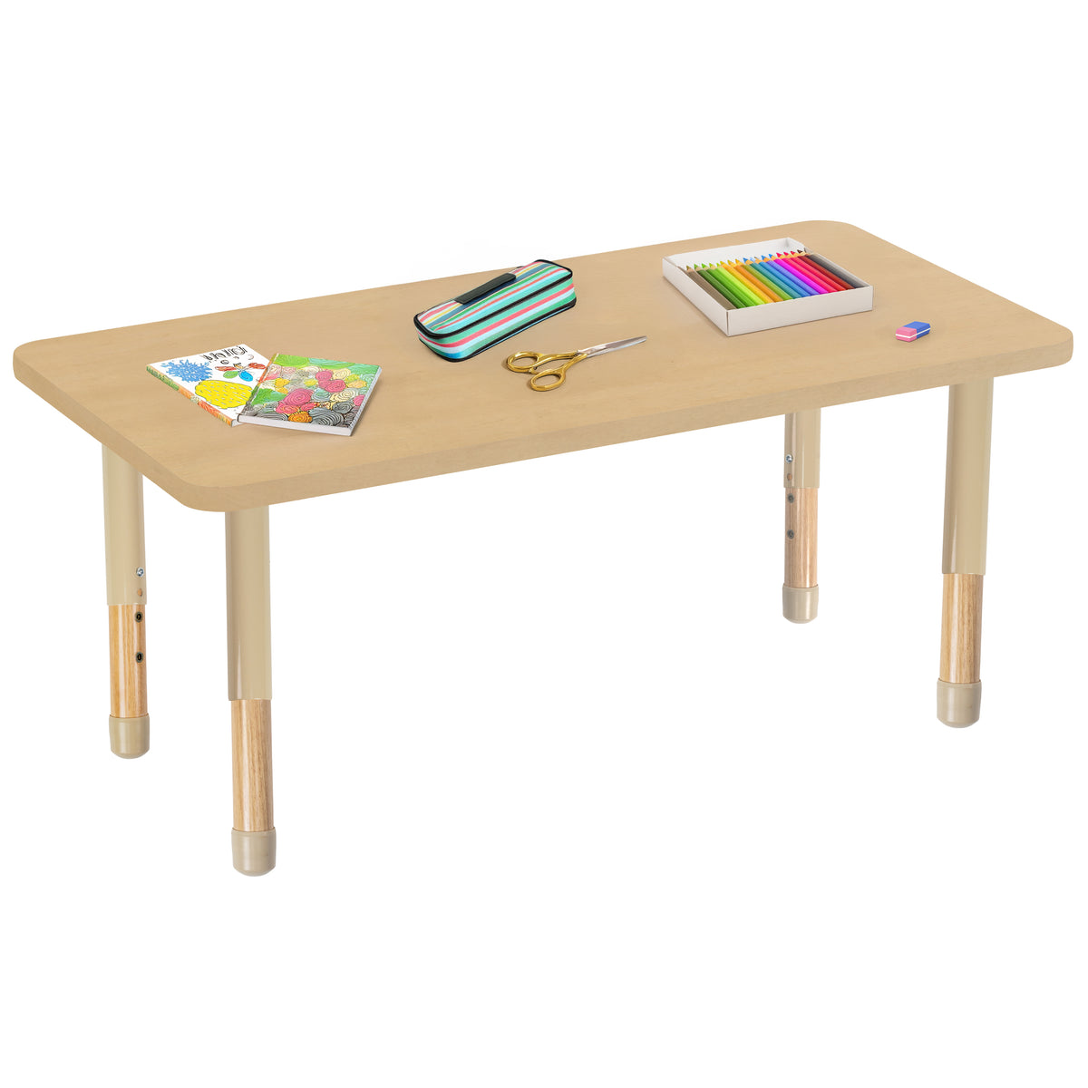 24" x 48" Rectangle Thermofused Activity Table with Adjustable Chunky Wood Legs - Maple Grain/Sand/Natural