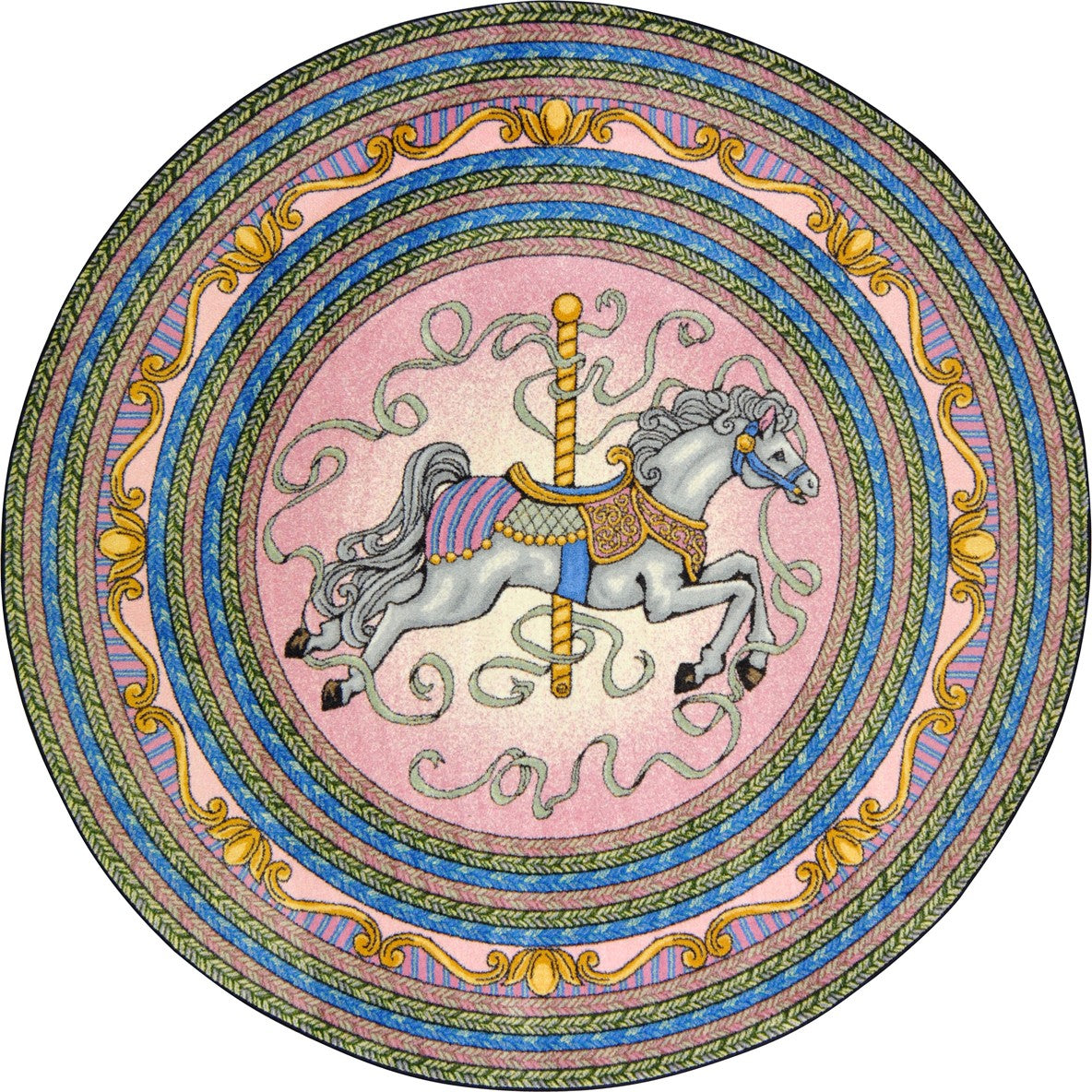 Carousel 7'7" Round area rug in color Pink