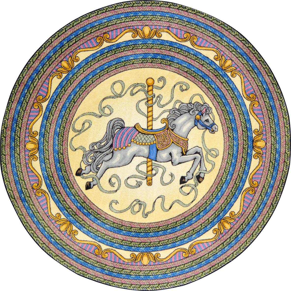 Carousel 5'4" Round area rug in color Yellow