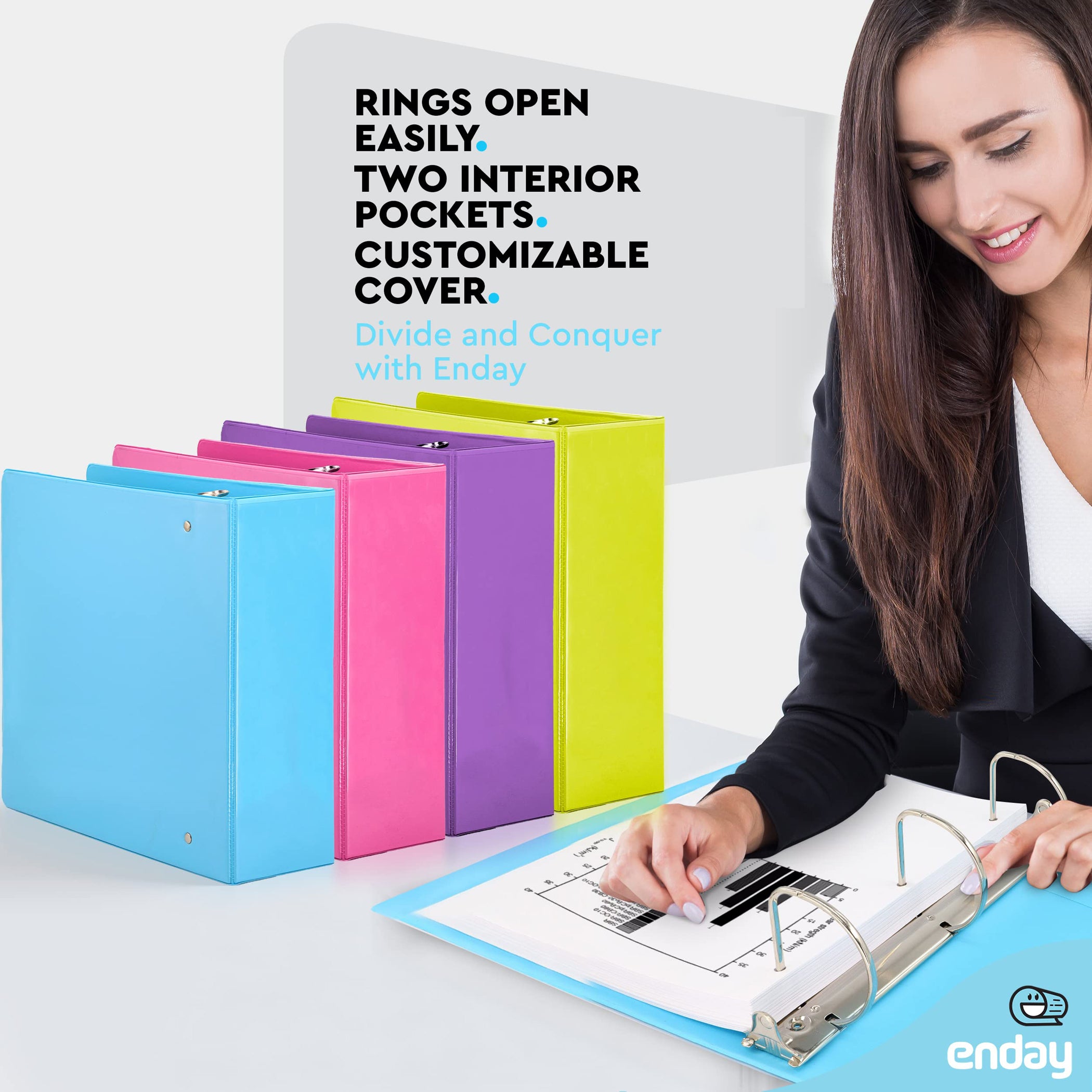 3-Ring View Binder, Slant D-Ring, Assorted Colors, 3 Inch, Pack of 4