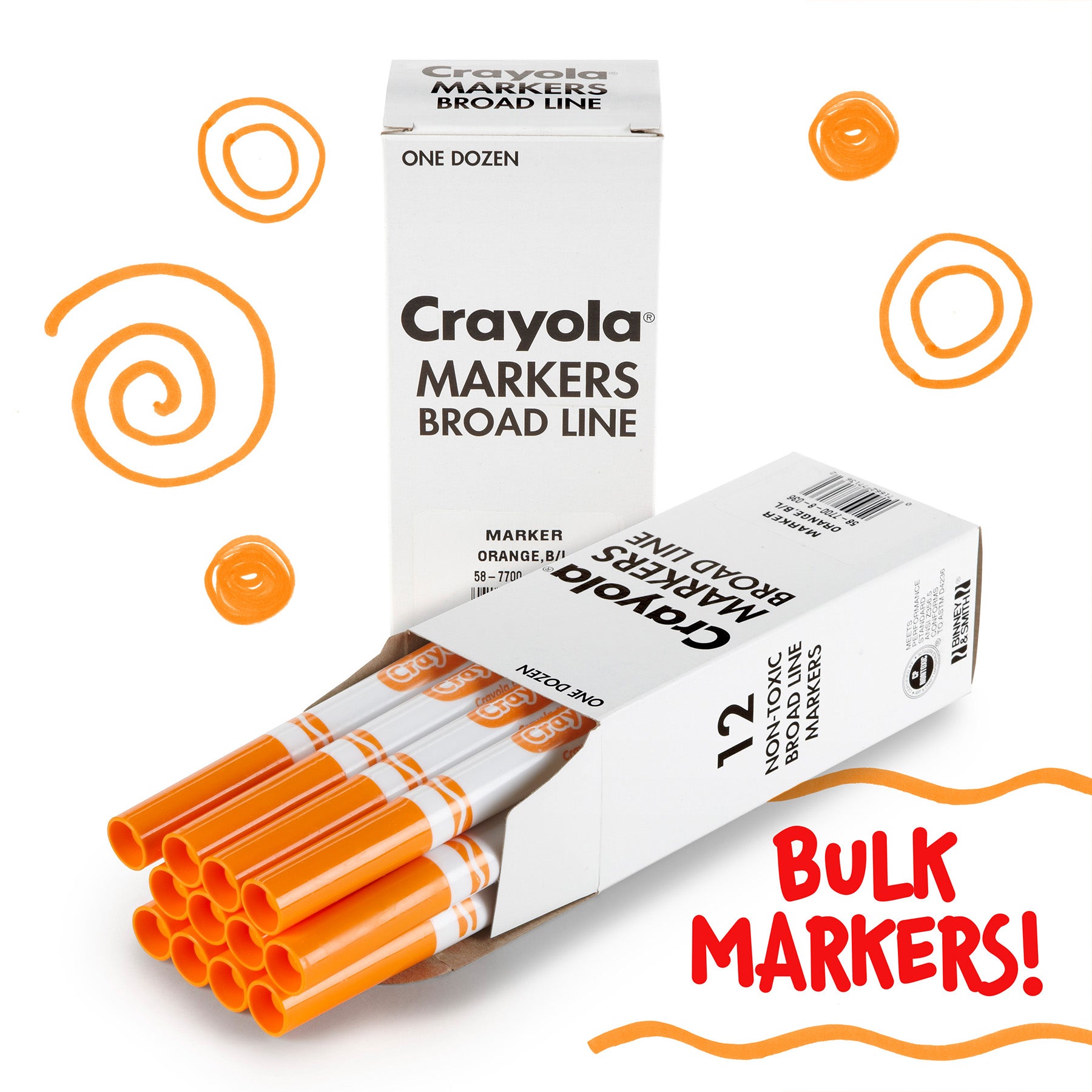 Bulk Markers, Conical Tip, Orange, 12 Count