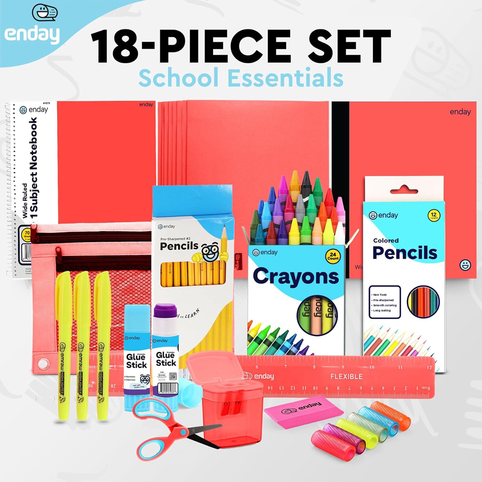 School Supply Kit, Red, 71-Piece Set