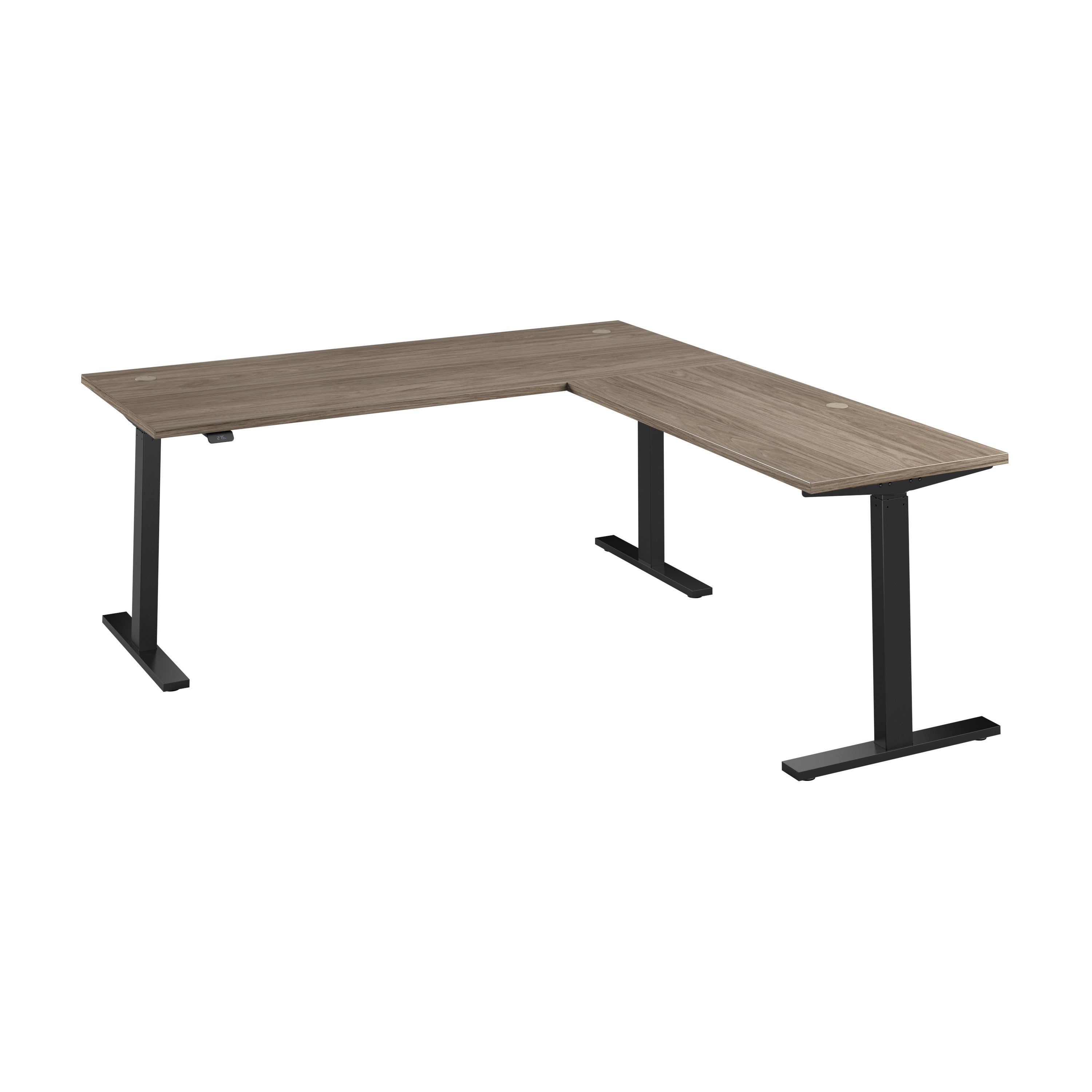 Bush Business Furniture Move 60 Series 72W Height Adjustable L Shaped Standing Desk in Modern Hickory with Black Base - 71.02" Width x 76.97" Depth x 27.44" Height