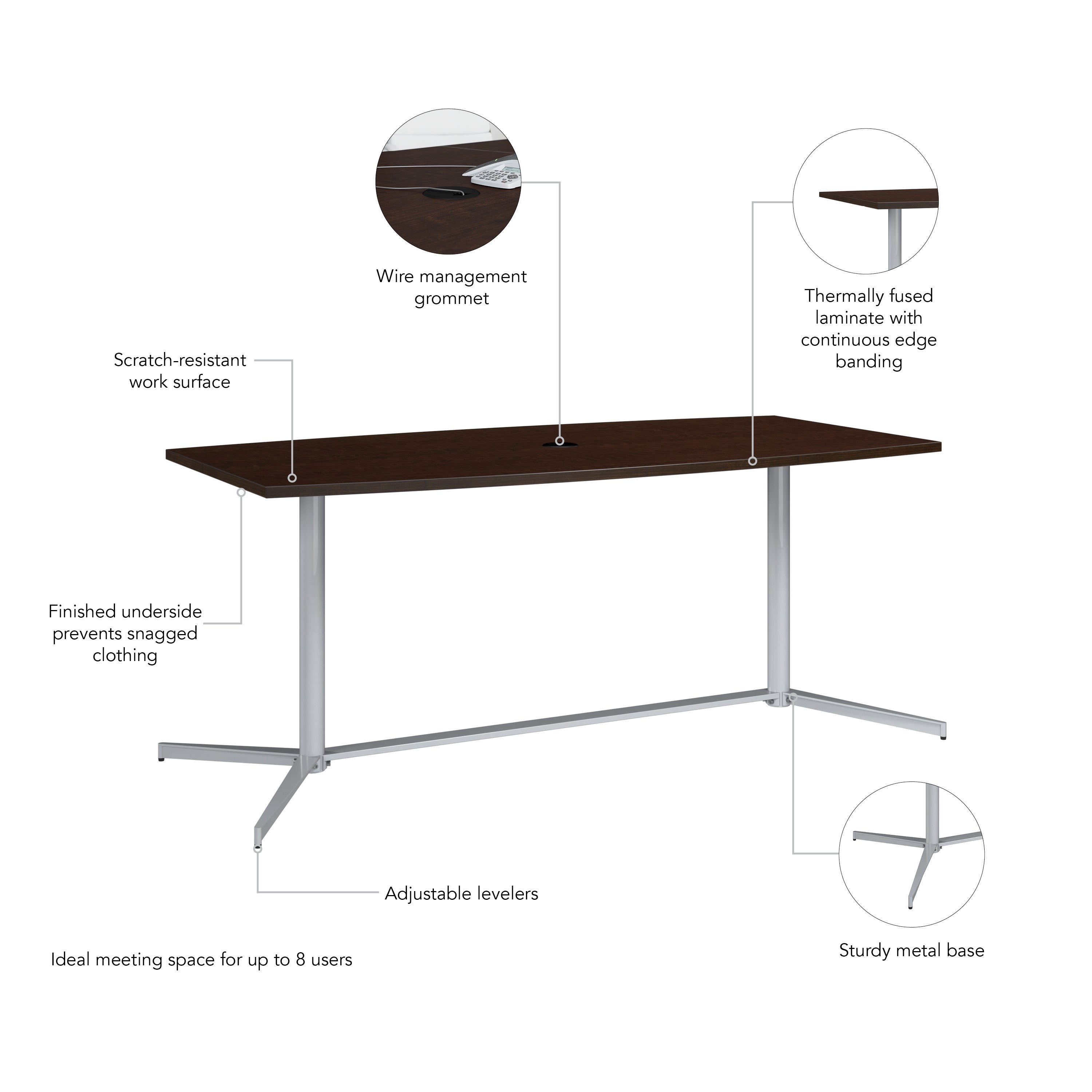 Bush Business Furniture 72-inch Office Conference Table with Metal Base in Mocha Cherry - 73.25" Width x 35.98" Depth x 30.28" Height