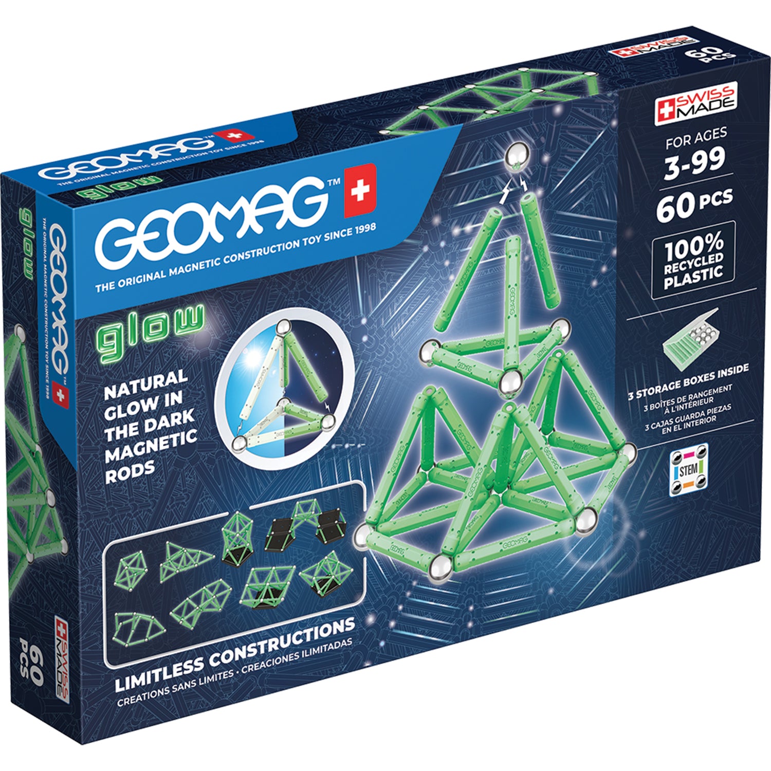 Geomag™ Glow in the Dark Magnetic Building Blocks Set, 60 Pieces