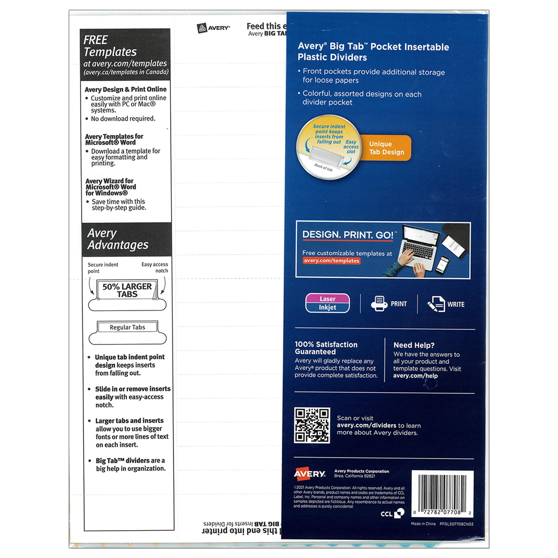 Big Tab™ Insertable Plastic Dividers with Pockets, 5-Tab Set, Assorted Designs