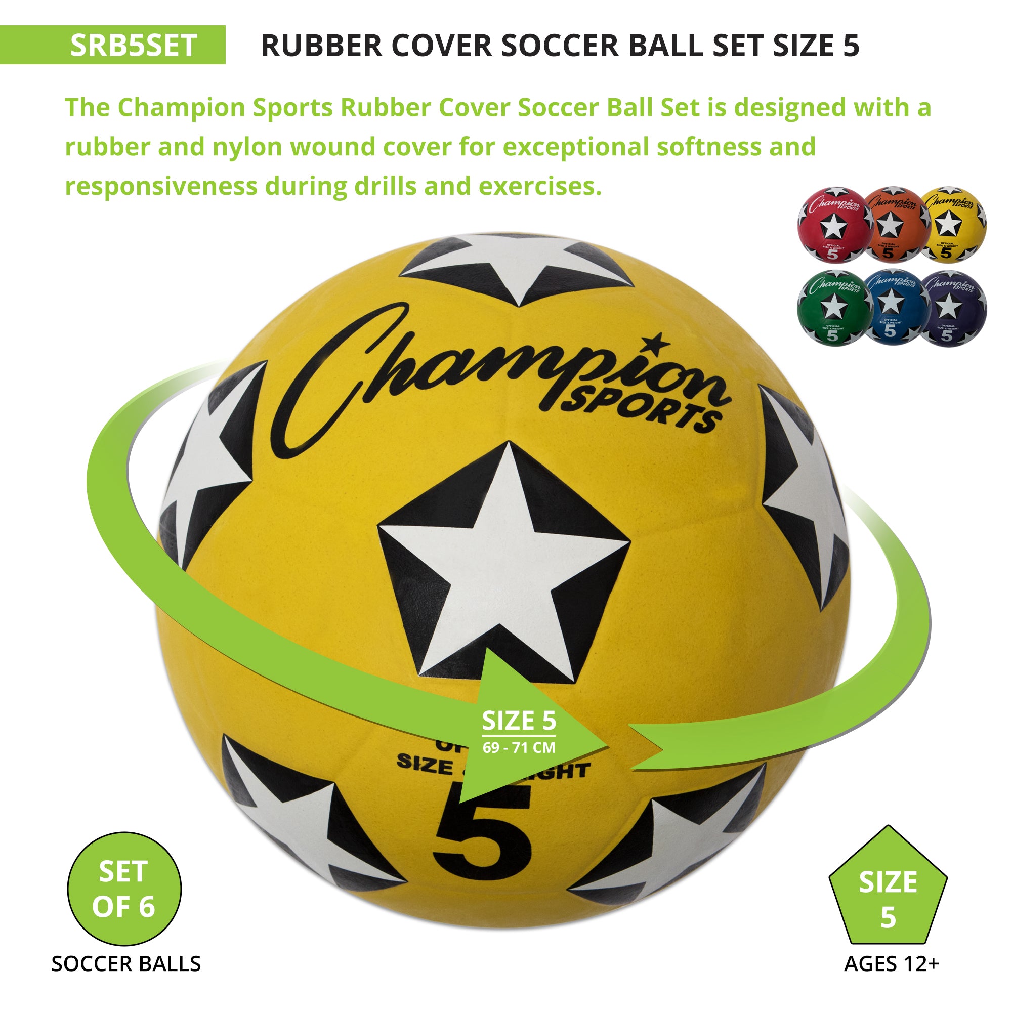 Rubber Cover Soccer Ball Set, Size 5, Set of 6