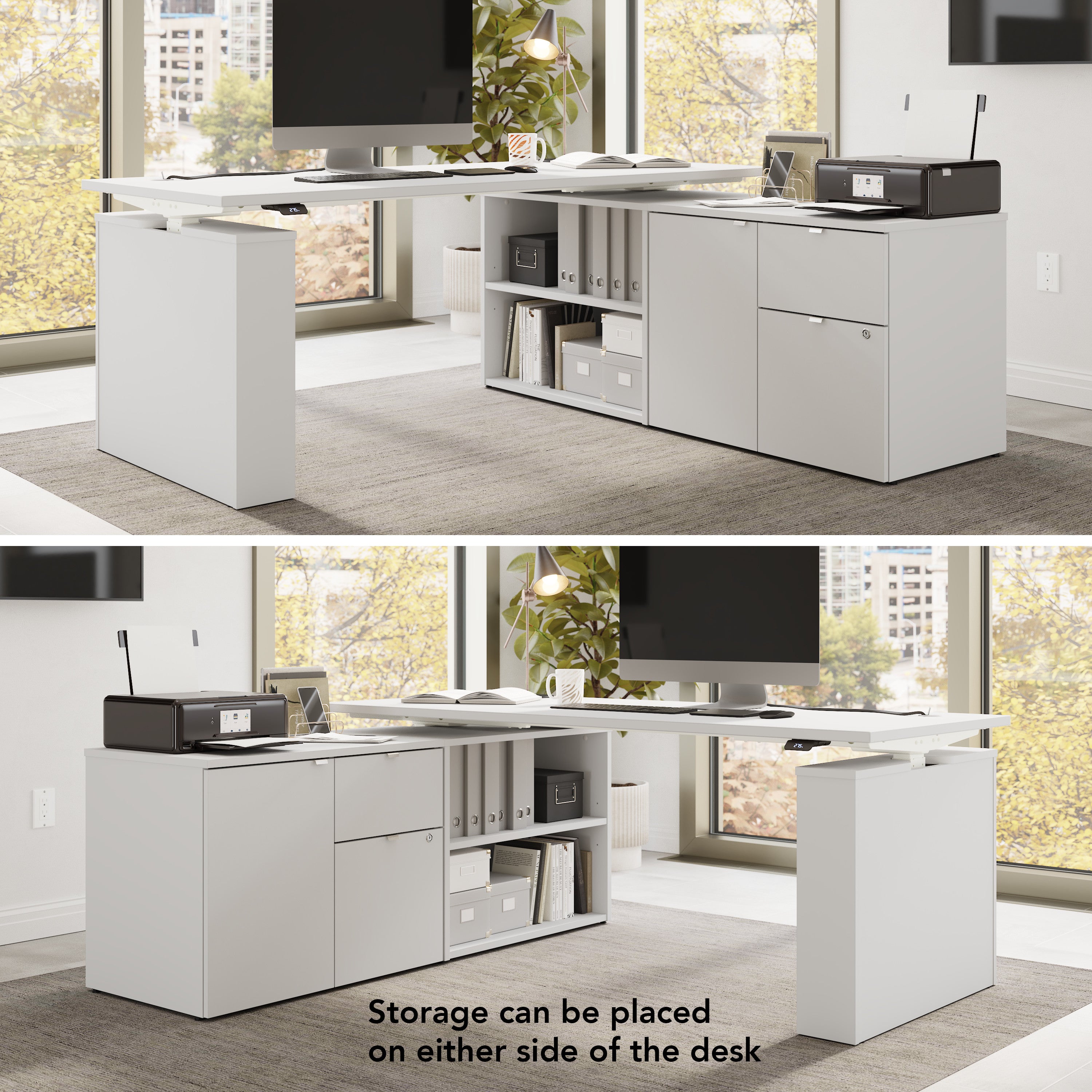 Bush Business Furniture Stratus&nbsp;72W x&nbsp;30D Electric Height Adjustable Standing Desk with Storage in White with White Base - 71.02" Width x 29.37" Depth x 27.44" Height