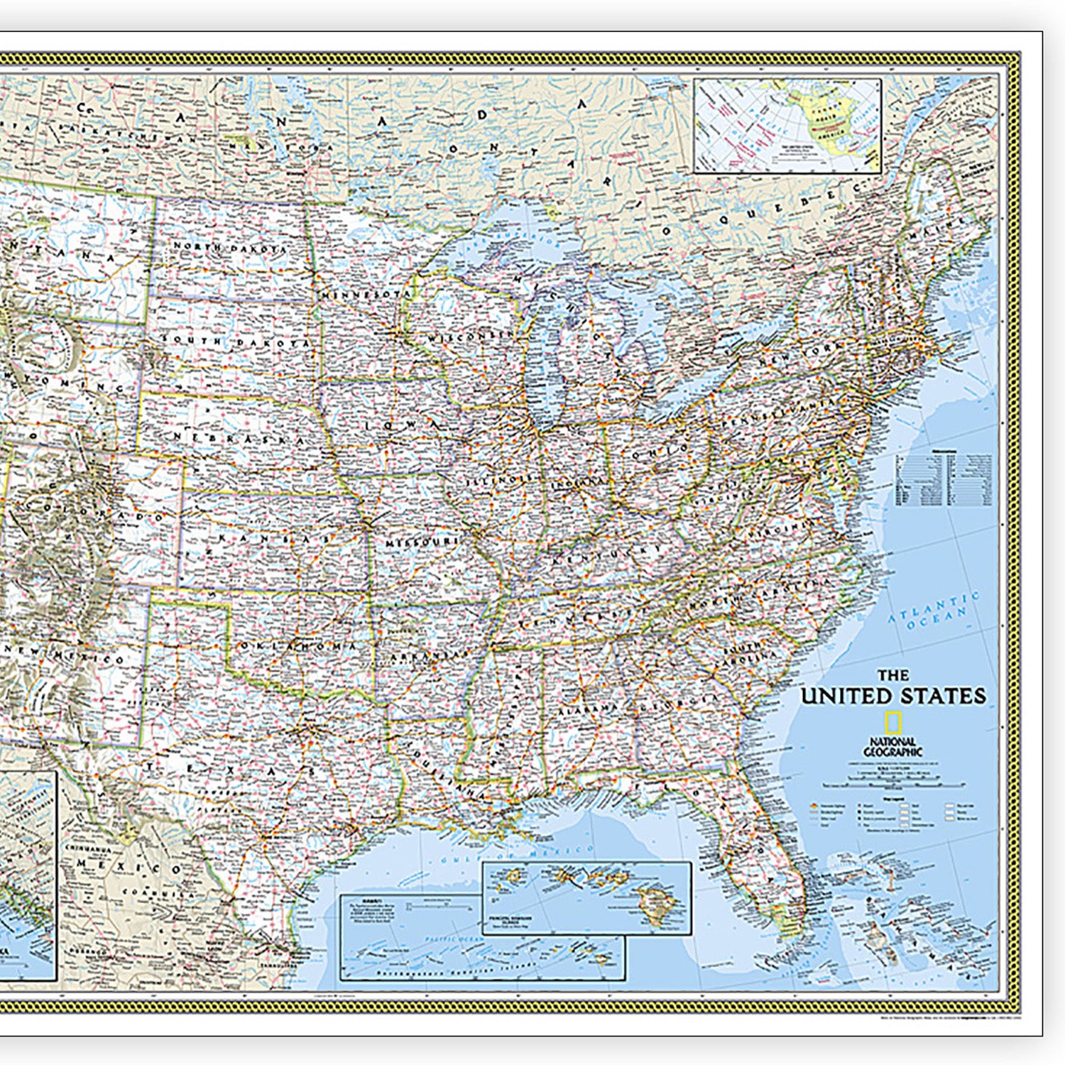 United States Classic Map, Enlarged and Laminated, 69.25" x 48"