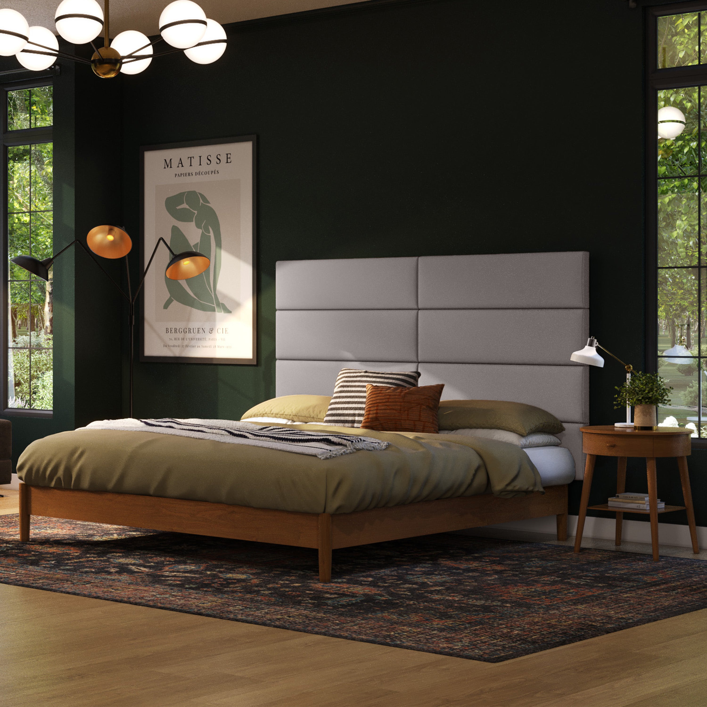 Jaxx Panelist Modern Padded Headboard – Set of 4 Wall Mounted Panels (Each 11.25" x 30") - Queen, Vegan Leather, Arctic Fox