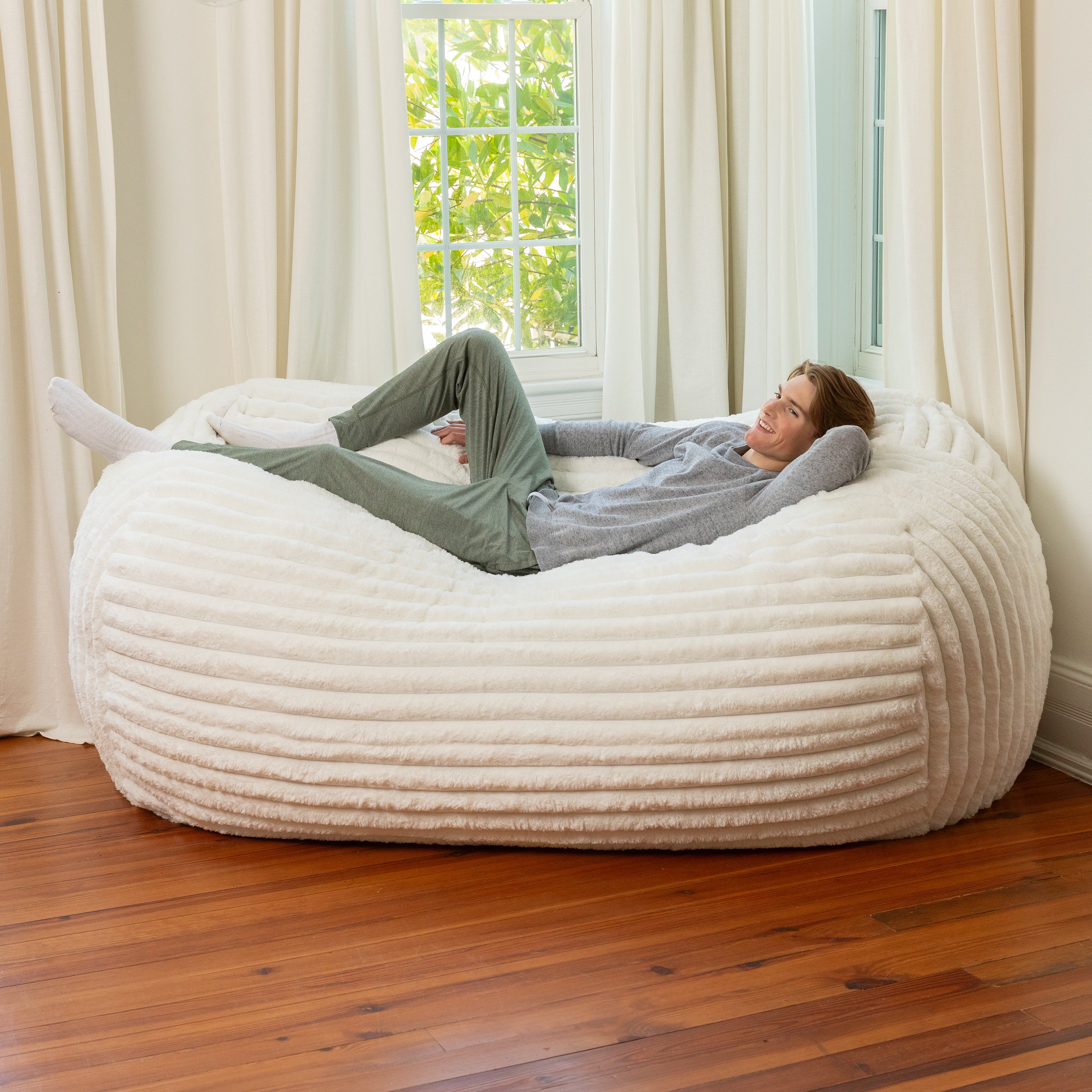 Jaxx Grand Lounger 7 Foot Bean Bag Sofa - Ivory Mondo Fur
