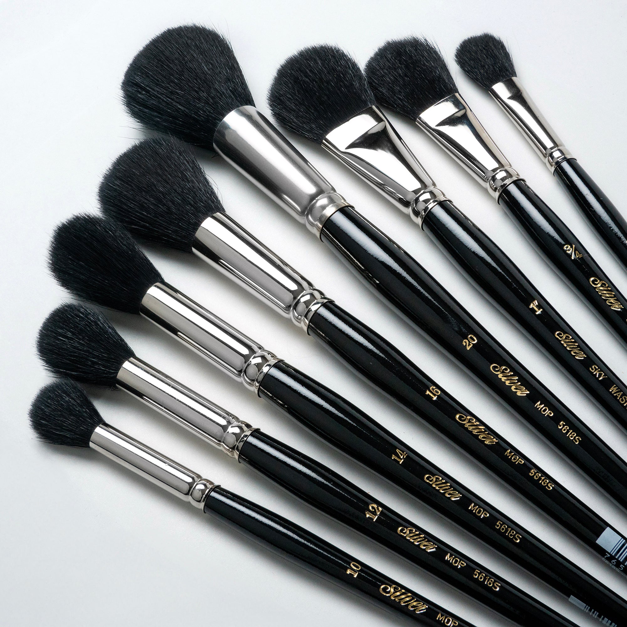Silver Mops Round and Oval Black, 8 Brushes