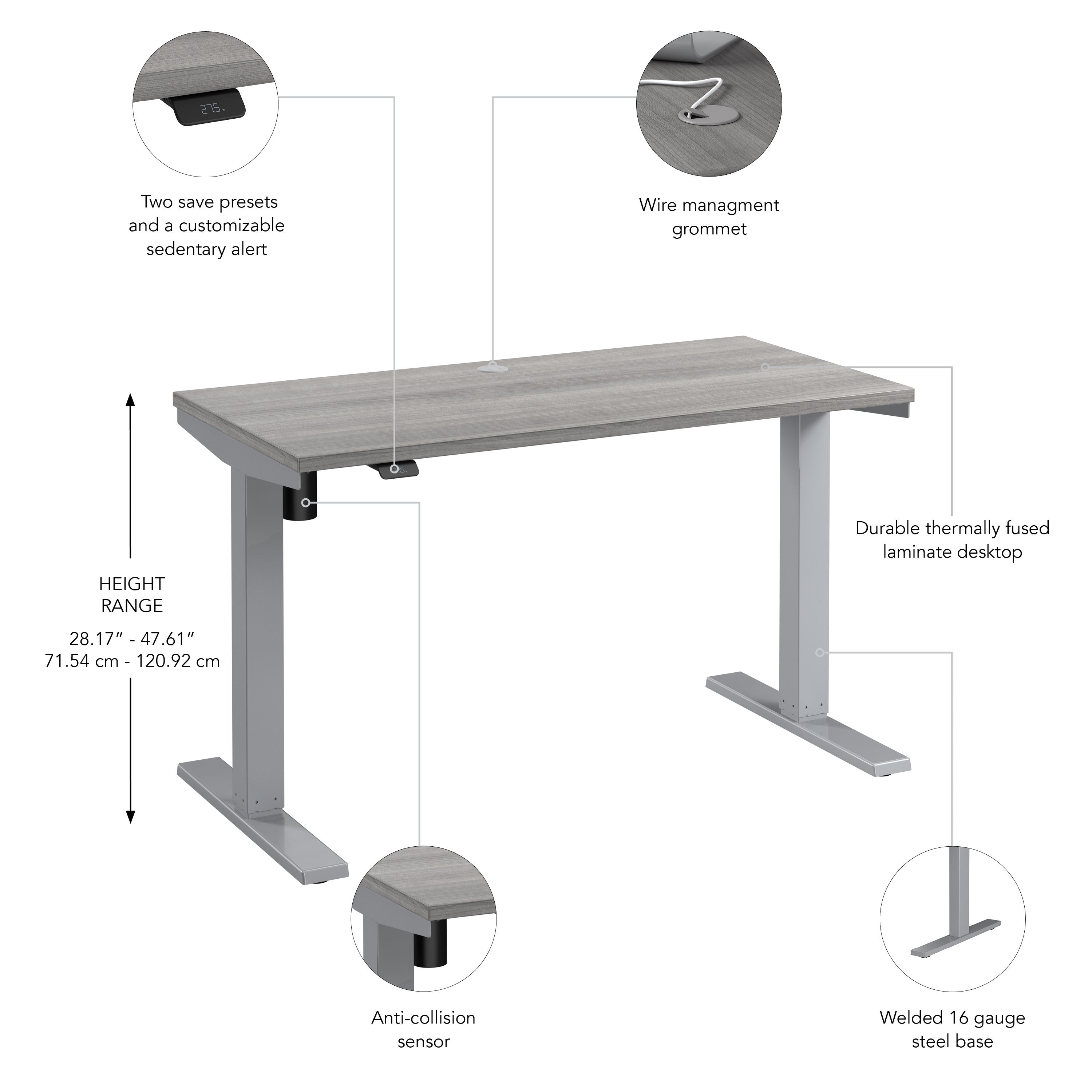 Bush Business Furniture Move 40 Series 48W x 24D Electric Height Adjustable Standing Desk in Platinum Gray with Metallic Gray Base - 47.6" Width x 23.35" Depth x 28.17" Height
