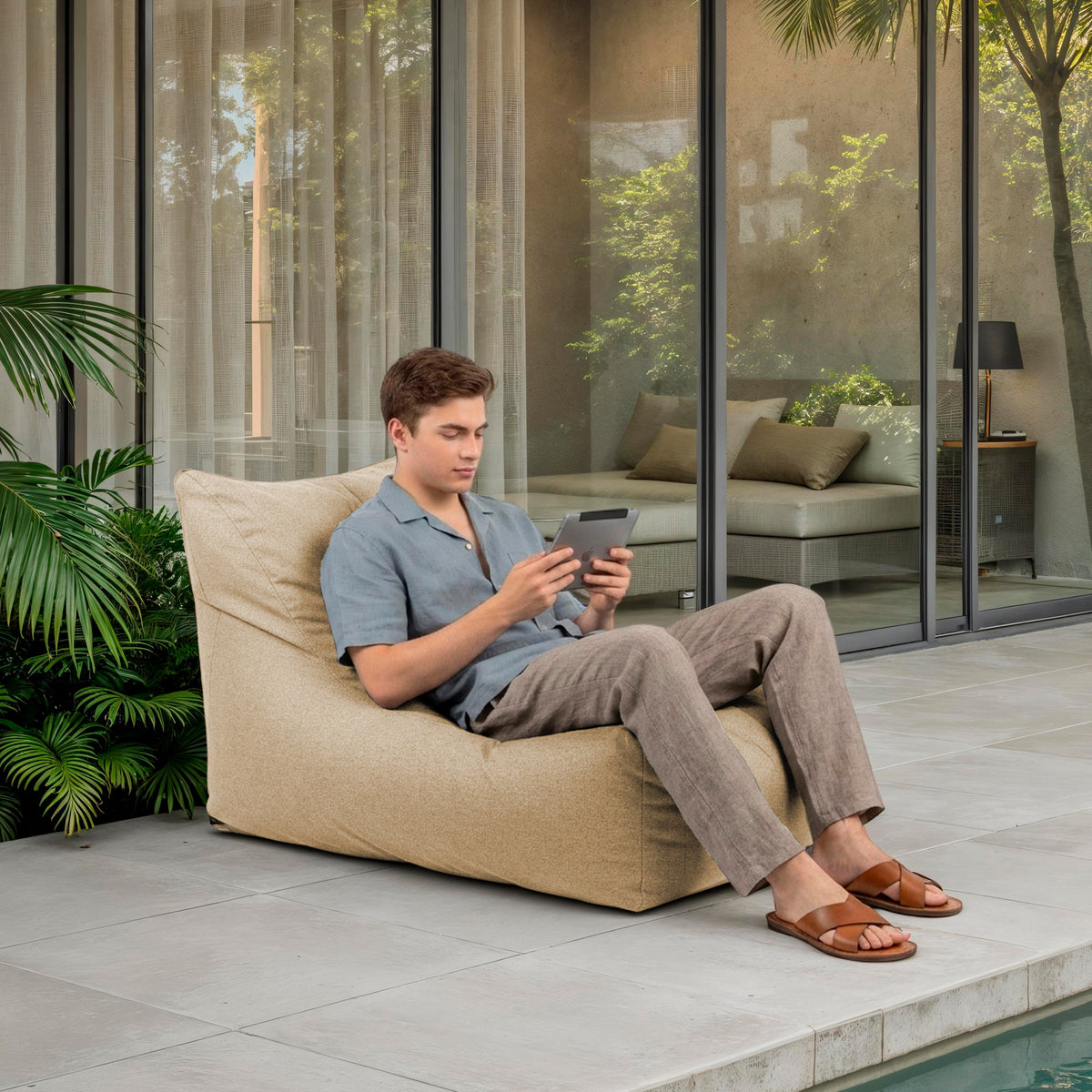 Oudoor Bean Bag Lounger with Sunbrella - Spectrum Sand