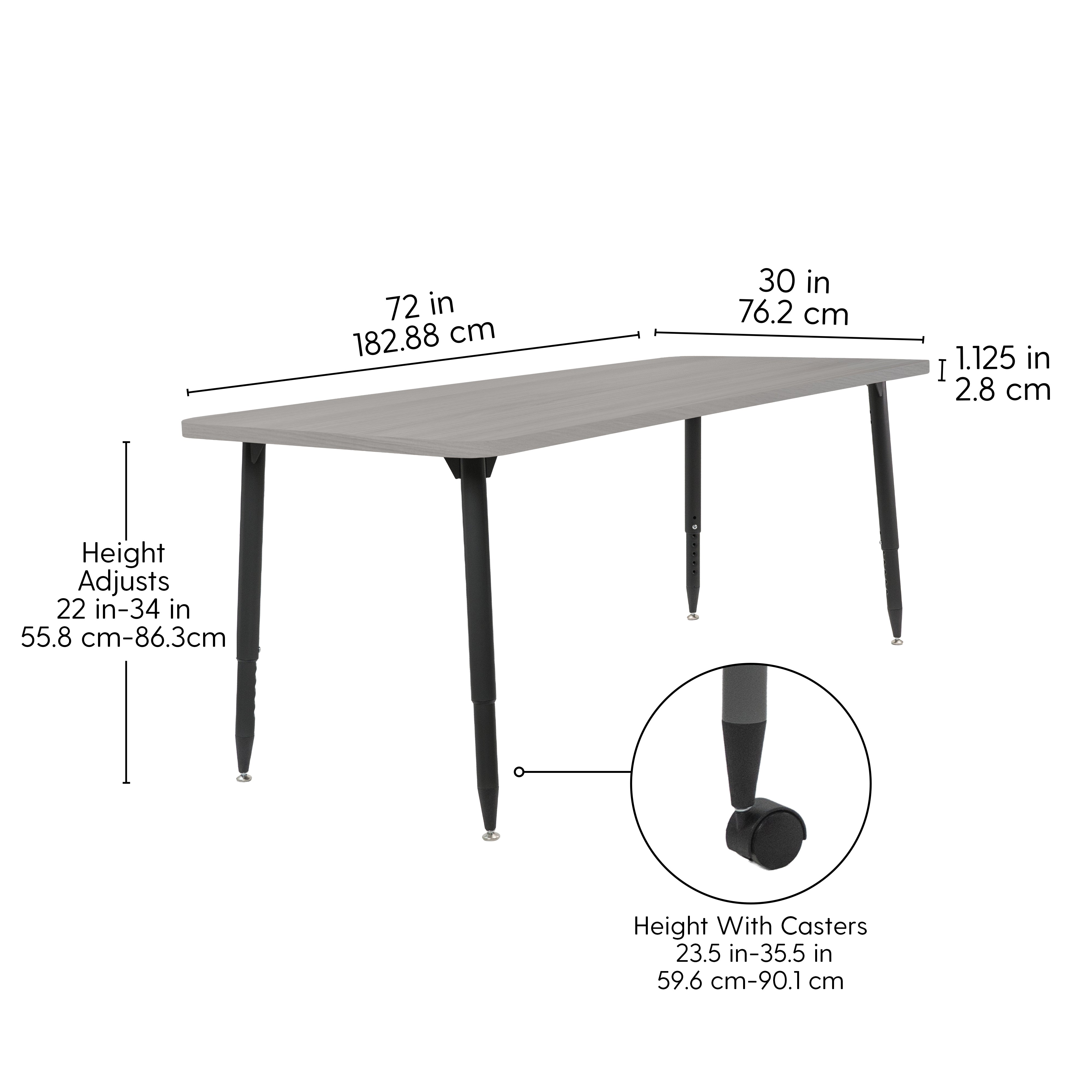 Adapte 30" x 72" Rectangle Woodgrain Activity Table with Adjustable Tapered Legs - Light Gray Wood/Black