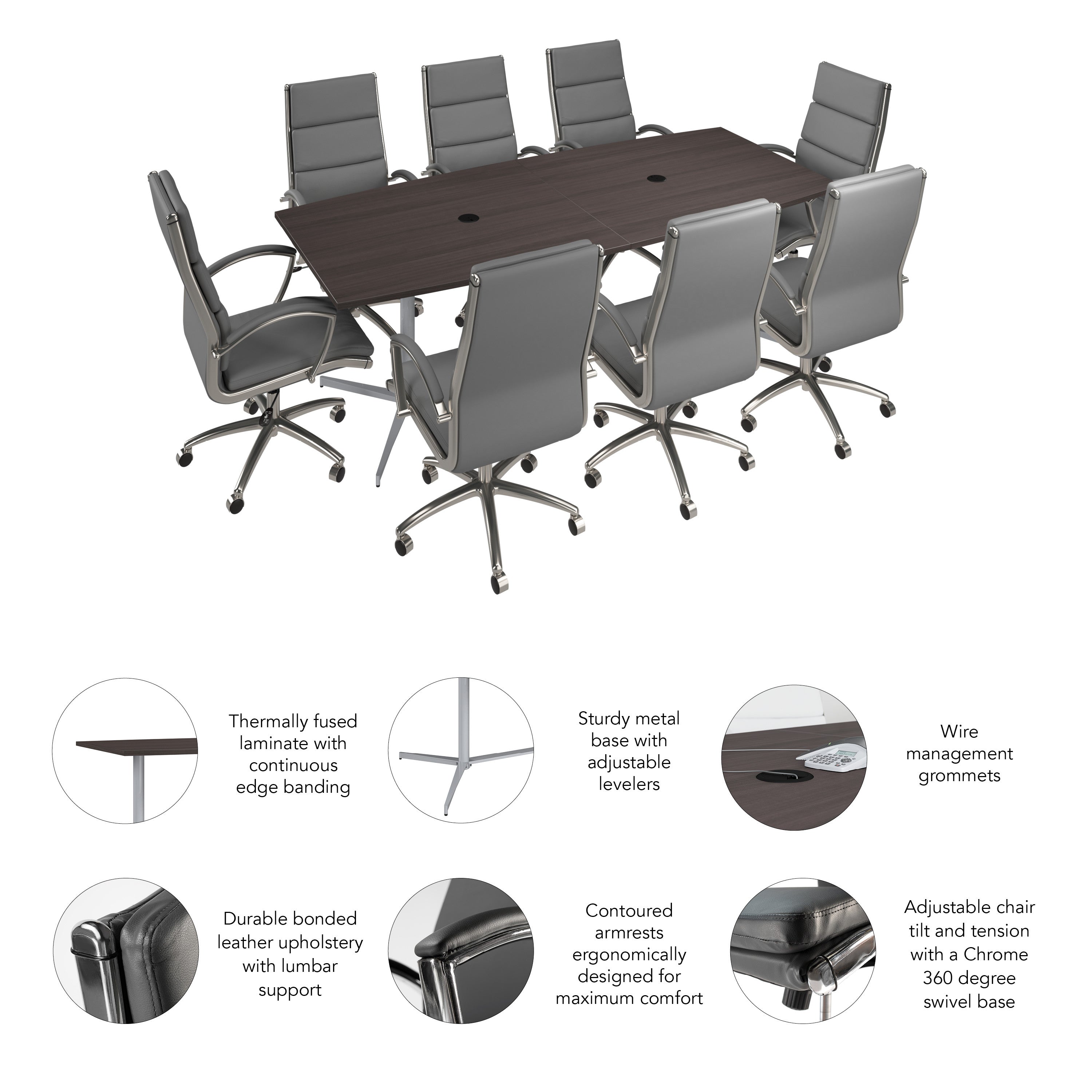 Bush Business Furniture 96-inch Office Conference Table with Chairs in Storm Gray - 42.01" Width x 95.2" Depth x 42.91" Height