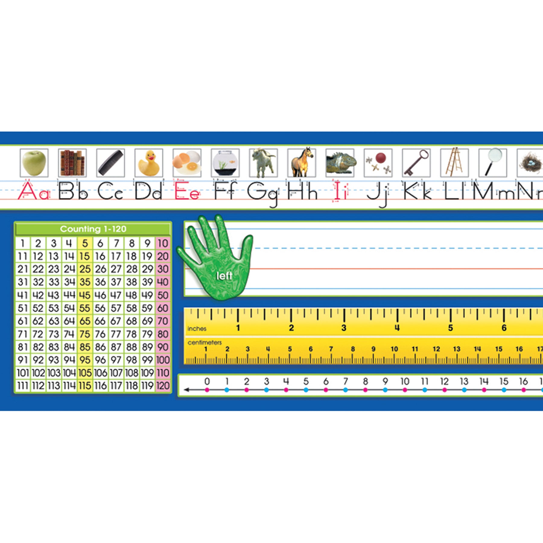 Primary Traditional Manuscript Counting 1-120 Desk Plates, Pack of 36