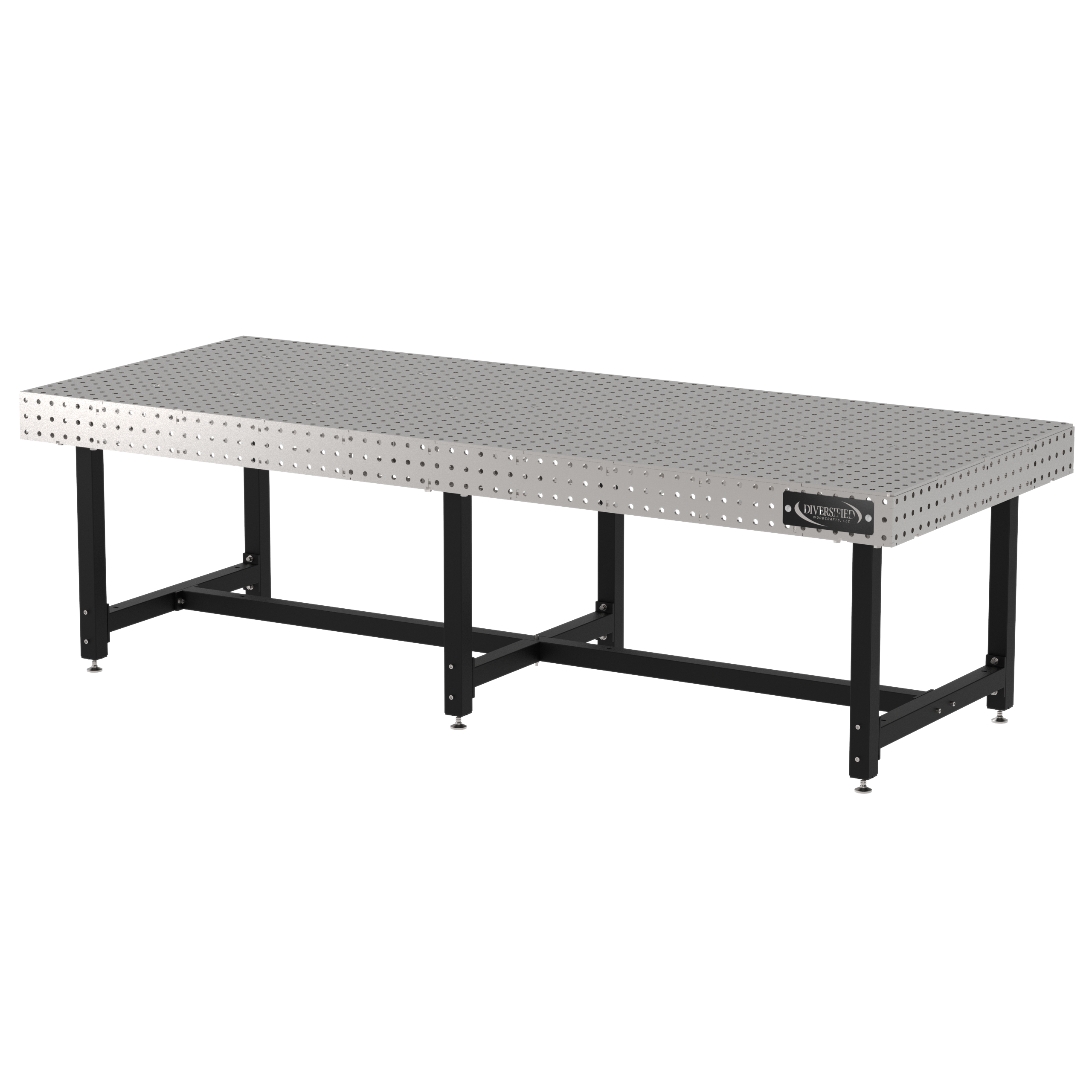 Welding Fixture Table, Fixed Height, 36"H x 120"L x 48"D, 1/4" Carbon Steel Top, Six Black Powdercoat Legs, Self-Leveling Feet