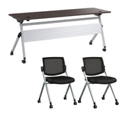 Bush Business Furniture Envision 72W Folding Training Table with Powered Grommets and 2 Chairs in Storm Gray - 71.02" Width x 23.54" Depth x 32.87" Height