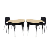 24" x 36" Petal Book Box Desk with Adjustable Standard Legs and 12" Stack Chair with Swivel Glides, 2-Piece/4-Piece Set - Maple/Black