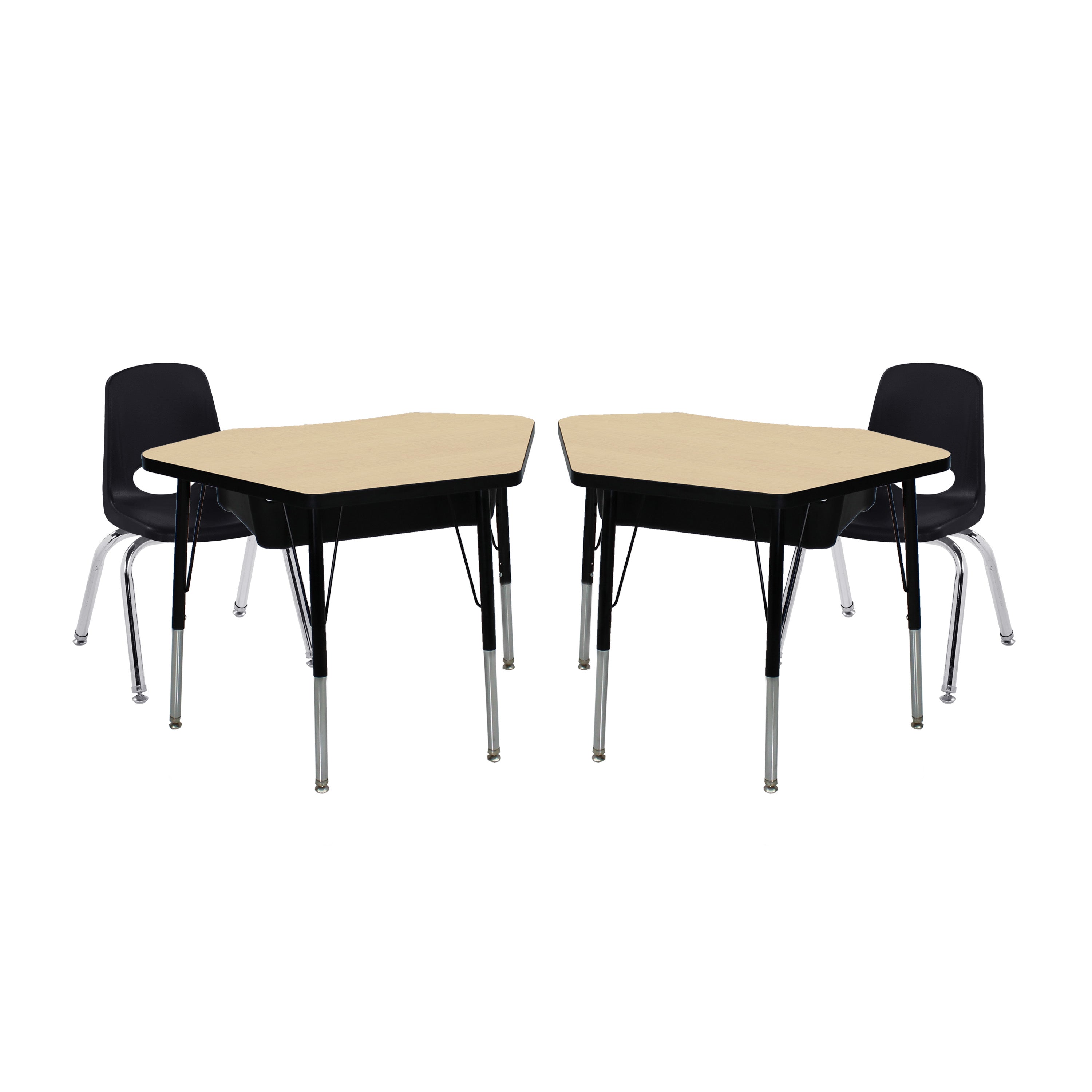 24" x 36" Petal Book Box Desk with Adjustable Standard Legs and 12" Stack Chair with Swivel Glides, 2-Piece/4-Piece Set - Maple/Black