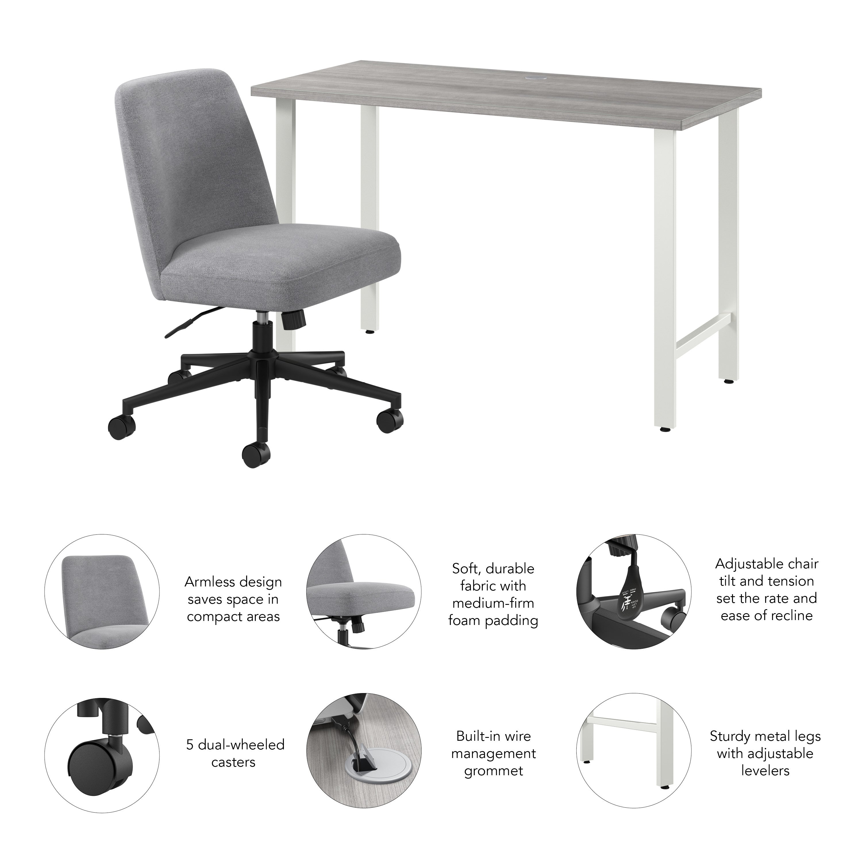 Bush Home Hustle 48W x 24D Computer Desk and Chair Set in Platinum Gray - 47.59" Width x 23.34" Depth x 30.07" Height